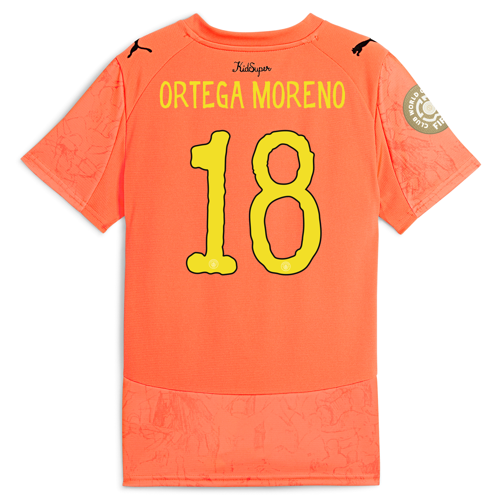 kids manchester city gk kidsuper club world cup jersey orange 202526 with ortega moreno 18 printing Manchester City Shirts | Official Team Gear