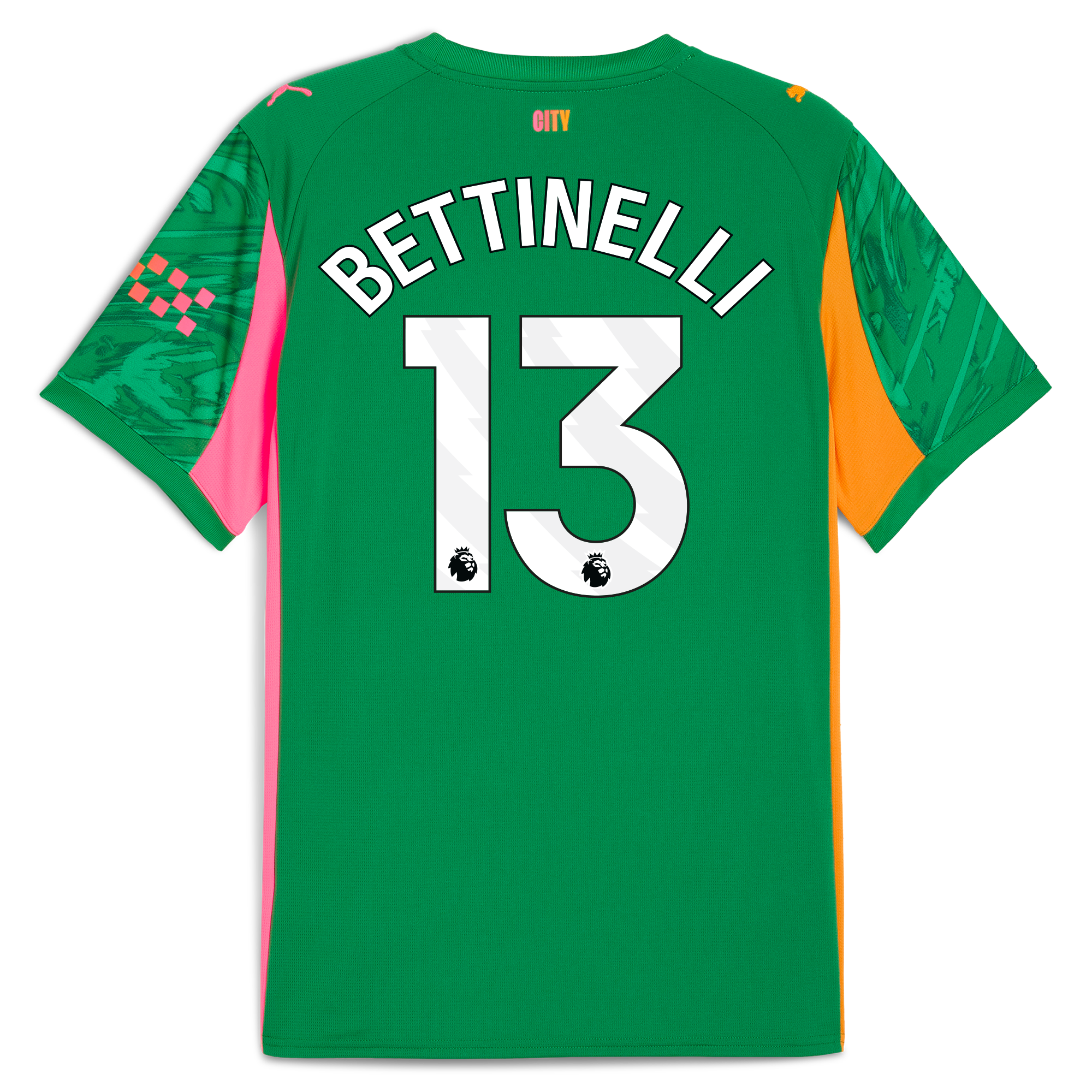 kids manchester city goalkeeper jersey green 202526 with bettinelli 13 printing Manchester City Shirts | Official Team Gear