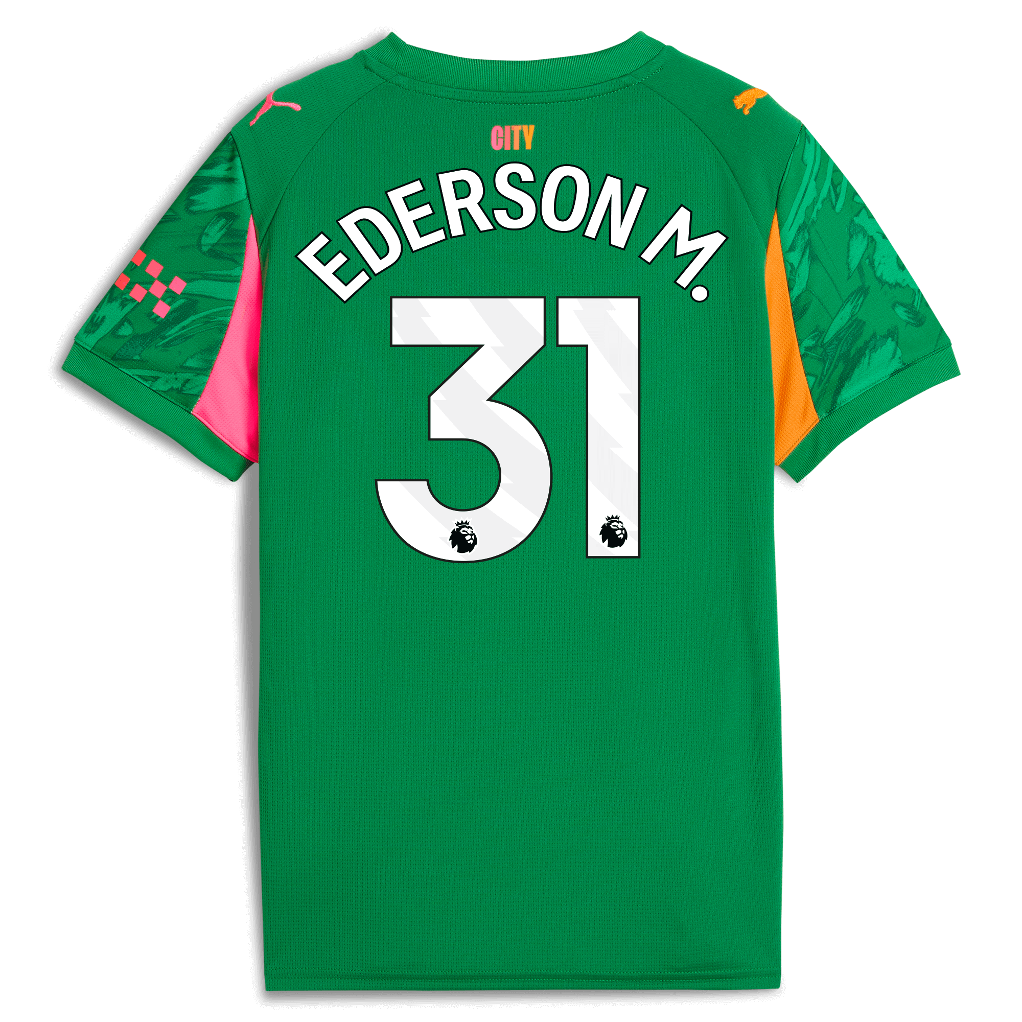 kids manchester city goalkeeper jersey green 202526 with ederson m. 31 printing Manchester City Shirts | Official Team Gear