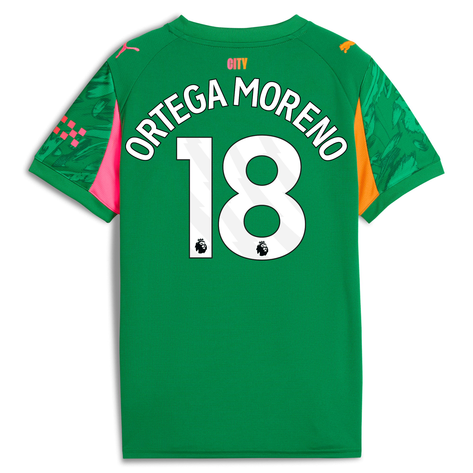 kids manchester city goalkeeper jersey green 202526 with ortega moreno 18 printing Manchester City Shirts | Official Team Gear