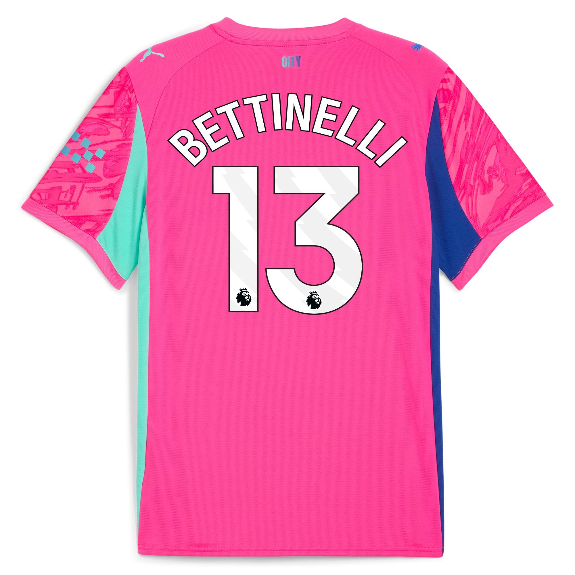 kids manchester city goalkeeper jersey pink 202526 with bettinelli 13 printing Manchester City Shirts | Official Team Gear