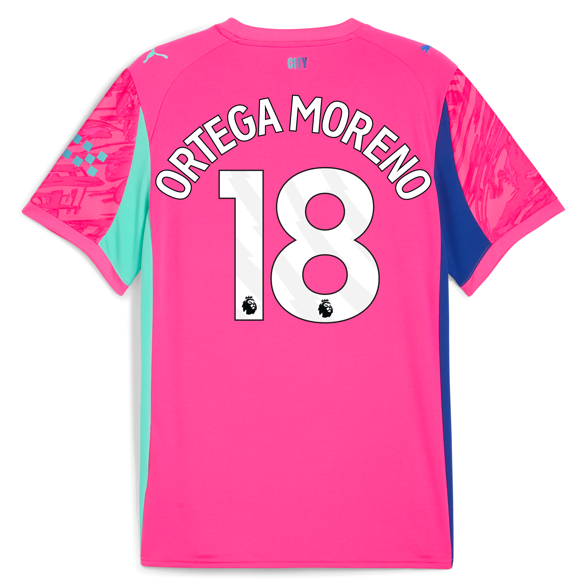 kids manchester city goalkeeper jersey pink 202526 with ortega moreno 18 printing Manchester City Shirts | Official Team Gear