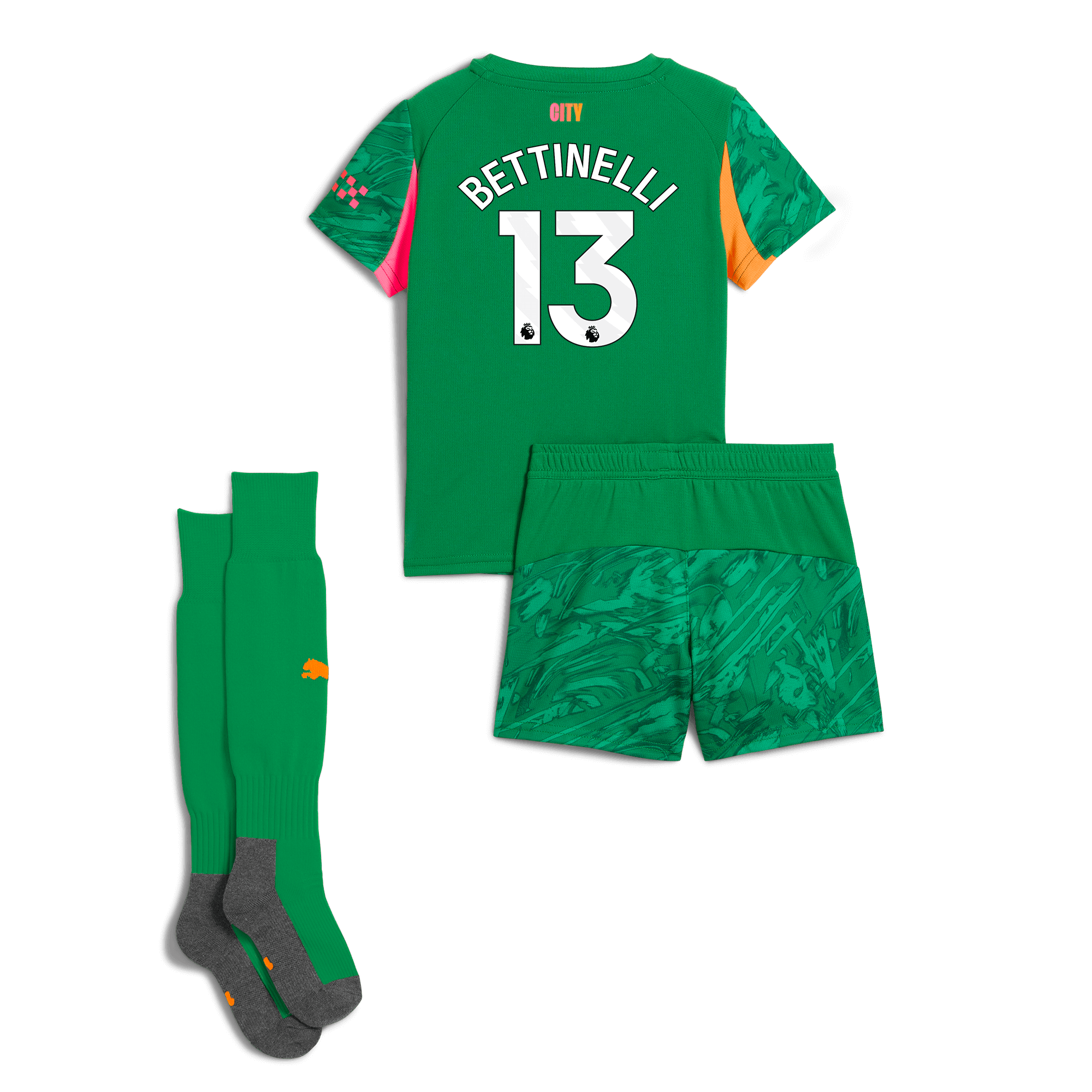 kids manchester city goalkeeper mini kit green 202526 with bettinelli 13 printing Manchester City Shirts | Official Team Gear