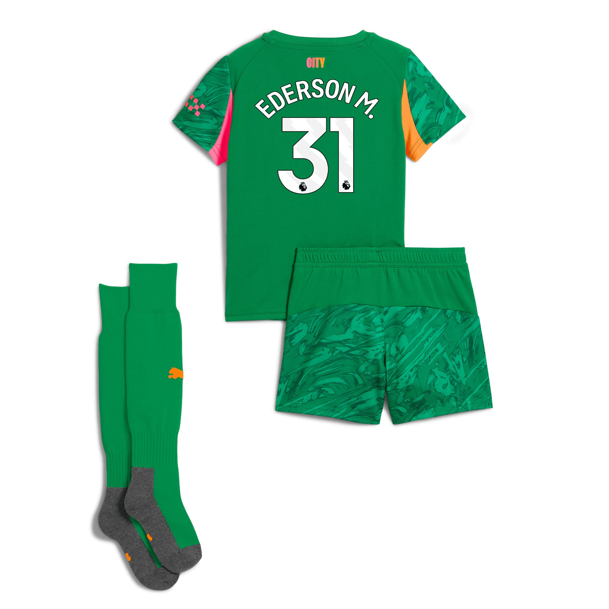 kids manchester city goalkeeper mini kit green 202526 with ederson m. 31 printing Manchester City Shirts | Official Team Gear