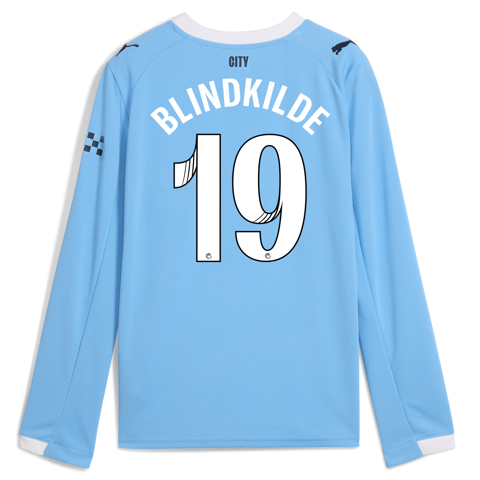 kids manchester city home jersey 202526 long sleeve with blindkilde 19 printing Manchester City Shirts | Official Team Gear