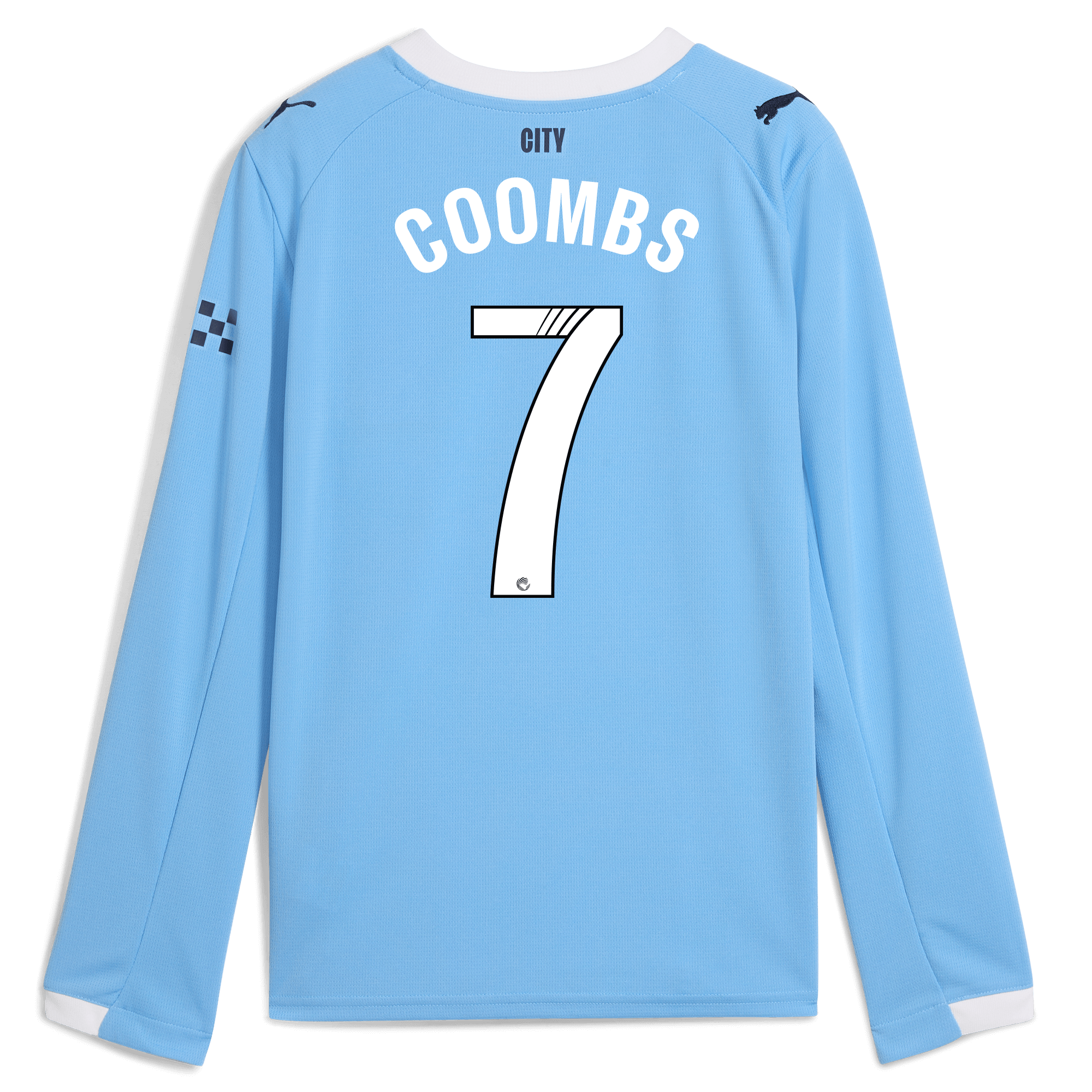 kids manchester city home jersey 202526 long sleeve with coombs 7 printing Manchester City Shirts | Official Team Gear