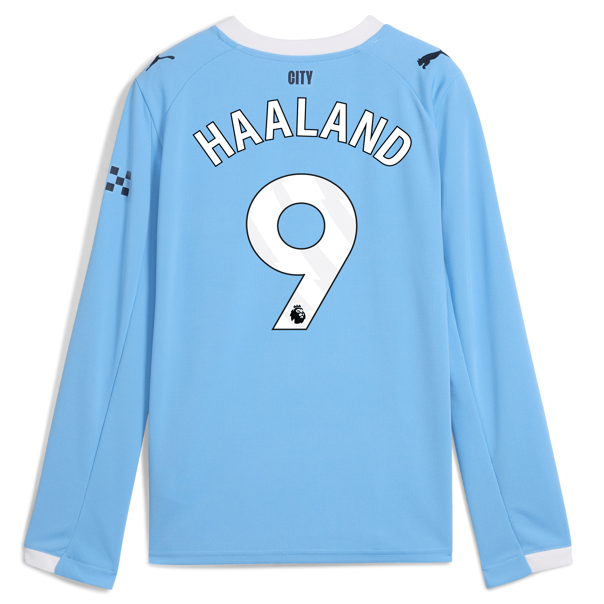 kids manchester city home jersey 202526 long sleeve with haaland 9 printing Manchester City Shirts | Official Team Gear