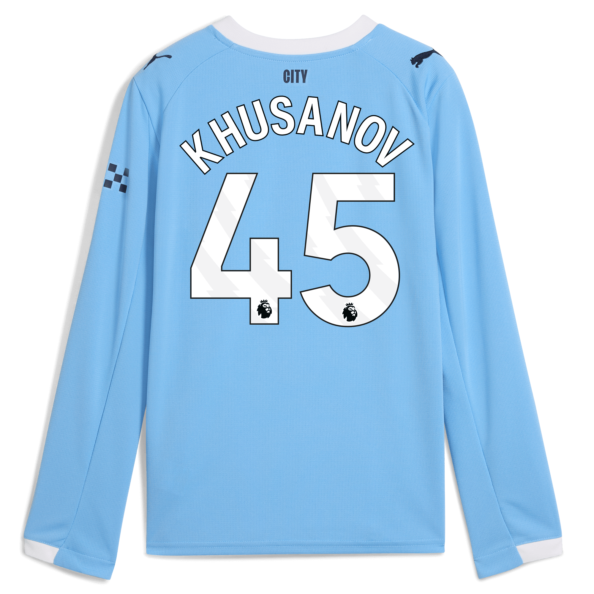 kids manchester city home jersey 202526 long sleeve with khusanov 45 printing Manchester City Shirts | Official Team Gear