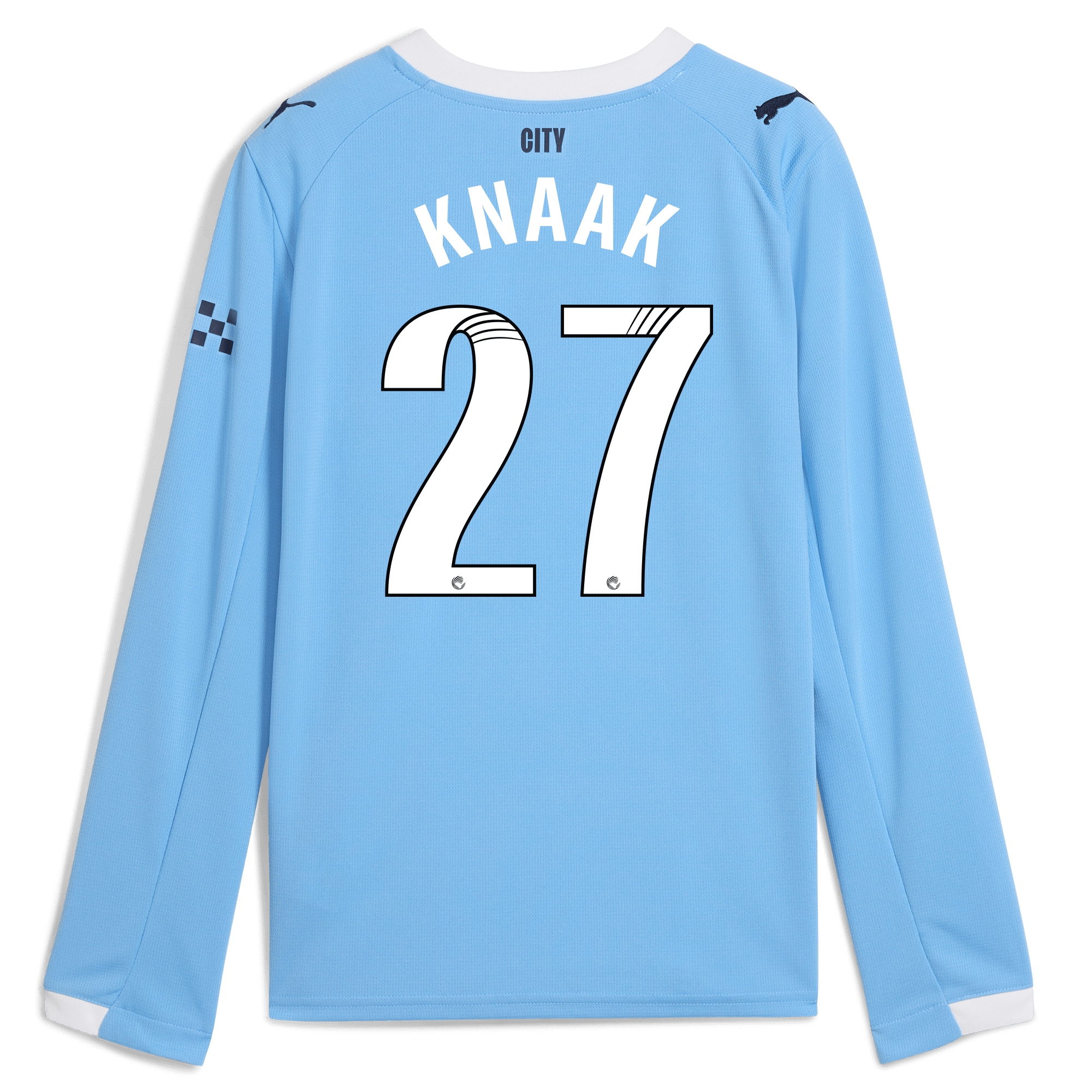 kids manchester city home jersey 202526 long sleeve with knaak 27 printing Manchester City Shirts | Official Team Gear