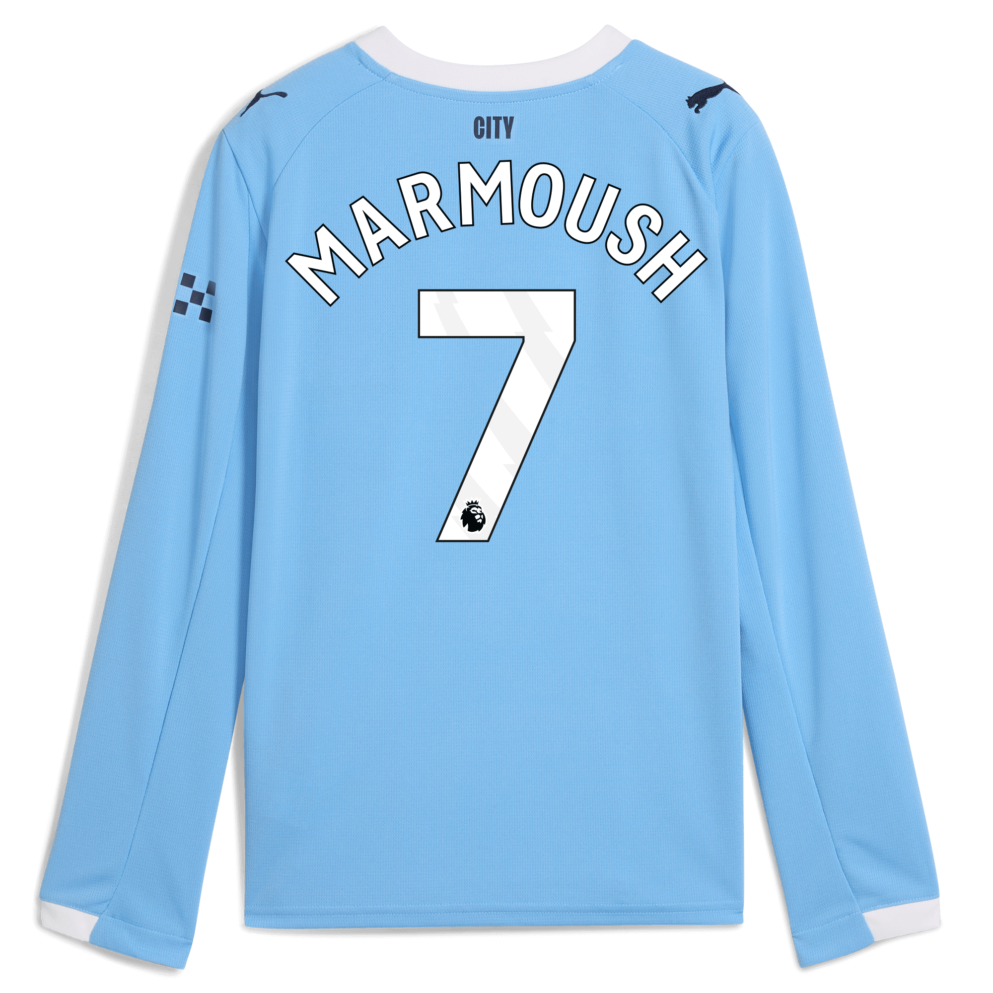 kids manchester city home jersey 202526 long sleeve with marmoush 7 printing Manchester City Shirts | Official Team Gear