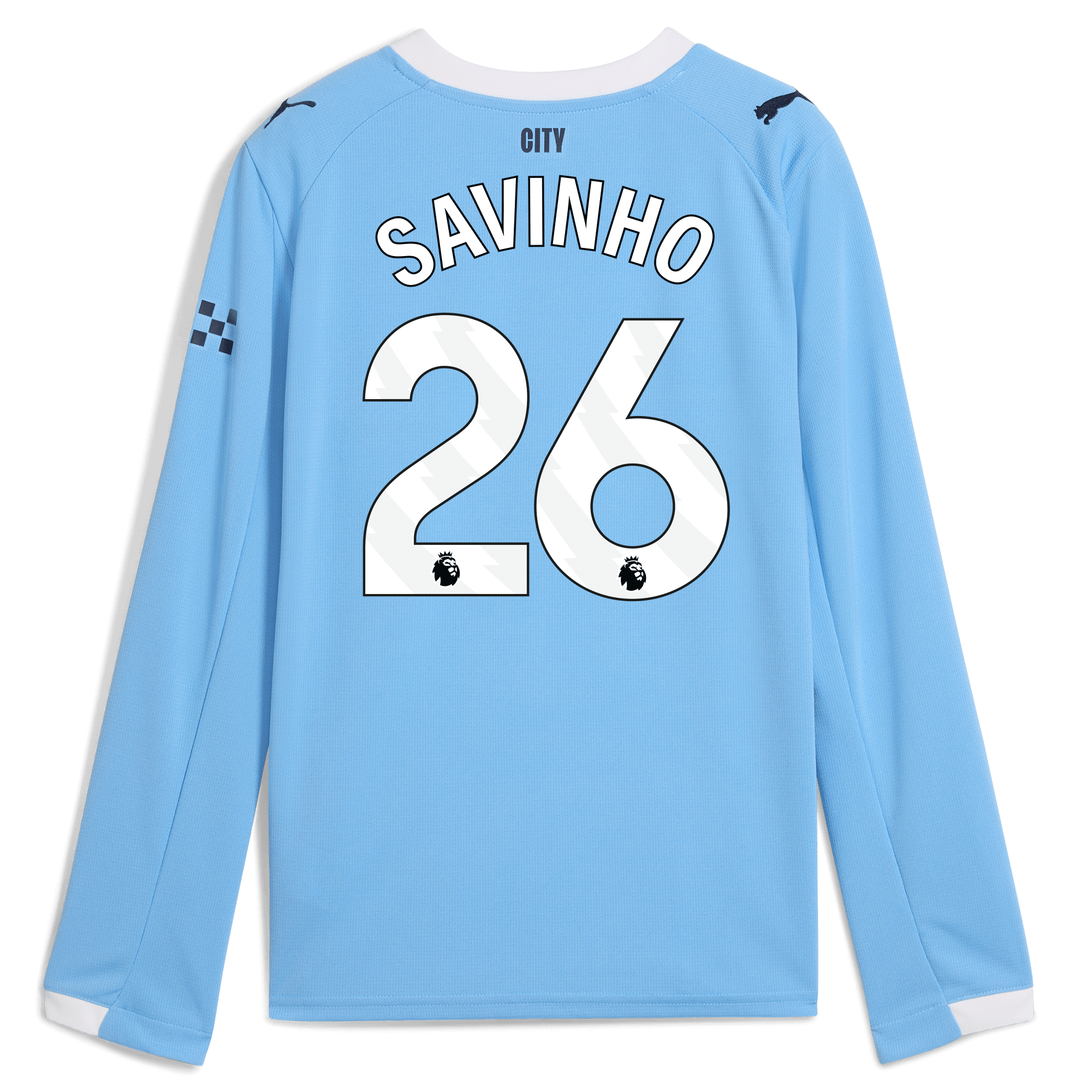 kids manchester city home jersey 202526 long sleeve with savinho 26 printing Manchester City Shirts | Official Team Gear