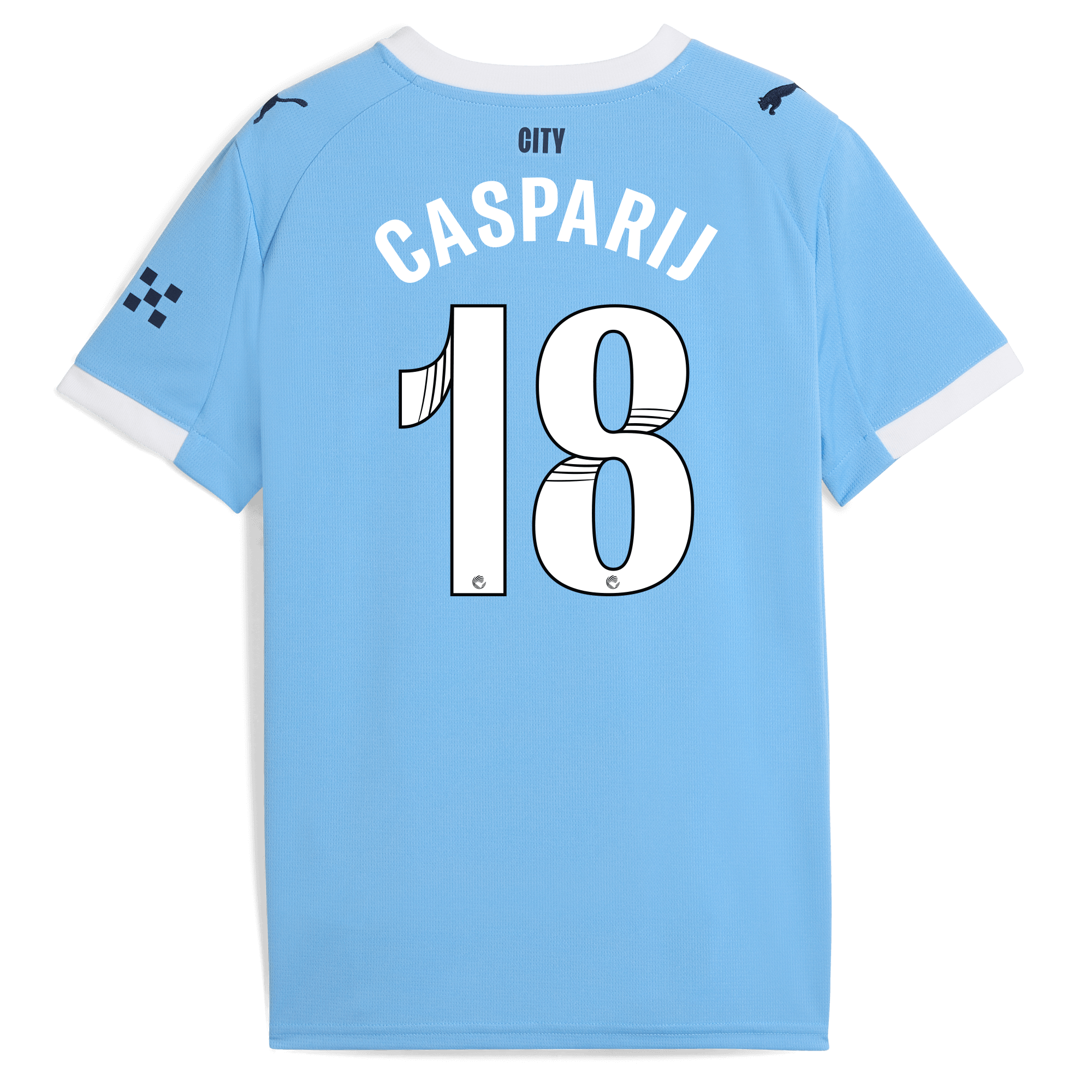 kids manchester city home jersey 202526 with casparij 18 printing Manchester City Shirts | Official Team Gear