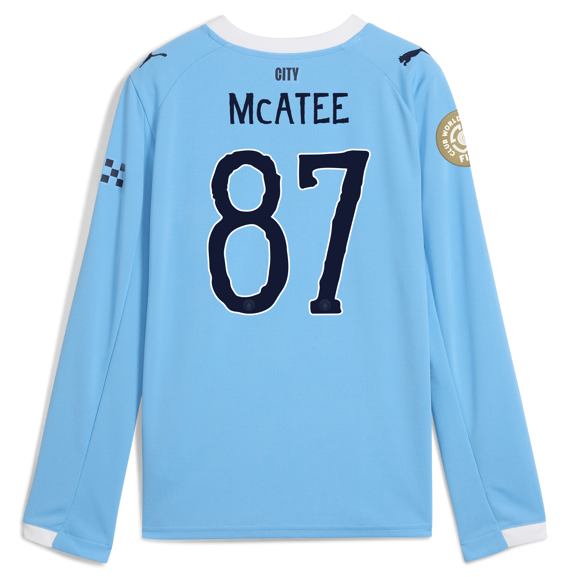 kids manchester city kidsuper club world cup home jersey 202526 long sleeve with mcatee 87 printing Manchester City Shirts | Official Team Gear
