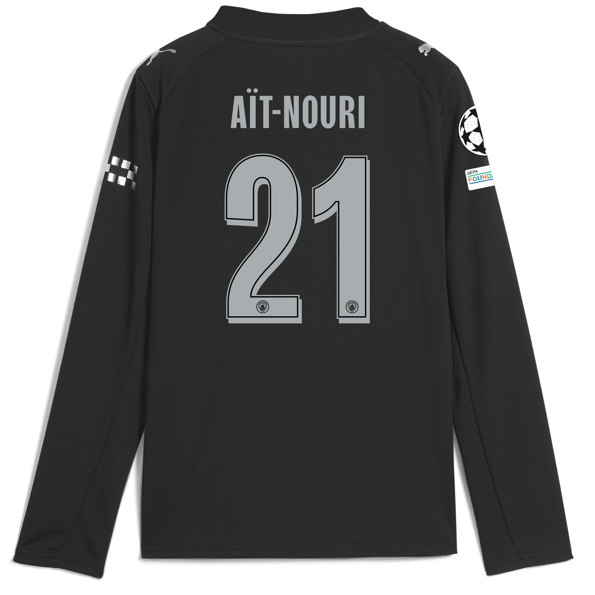 kids manchester city man city champions league away jersey 202526 long sleeve with aÏt-nouri 21 printing Manchester City Shirts | Official Team Gear