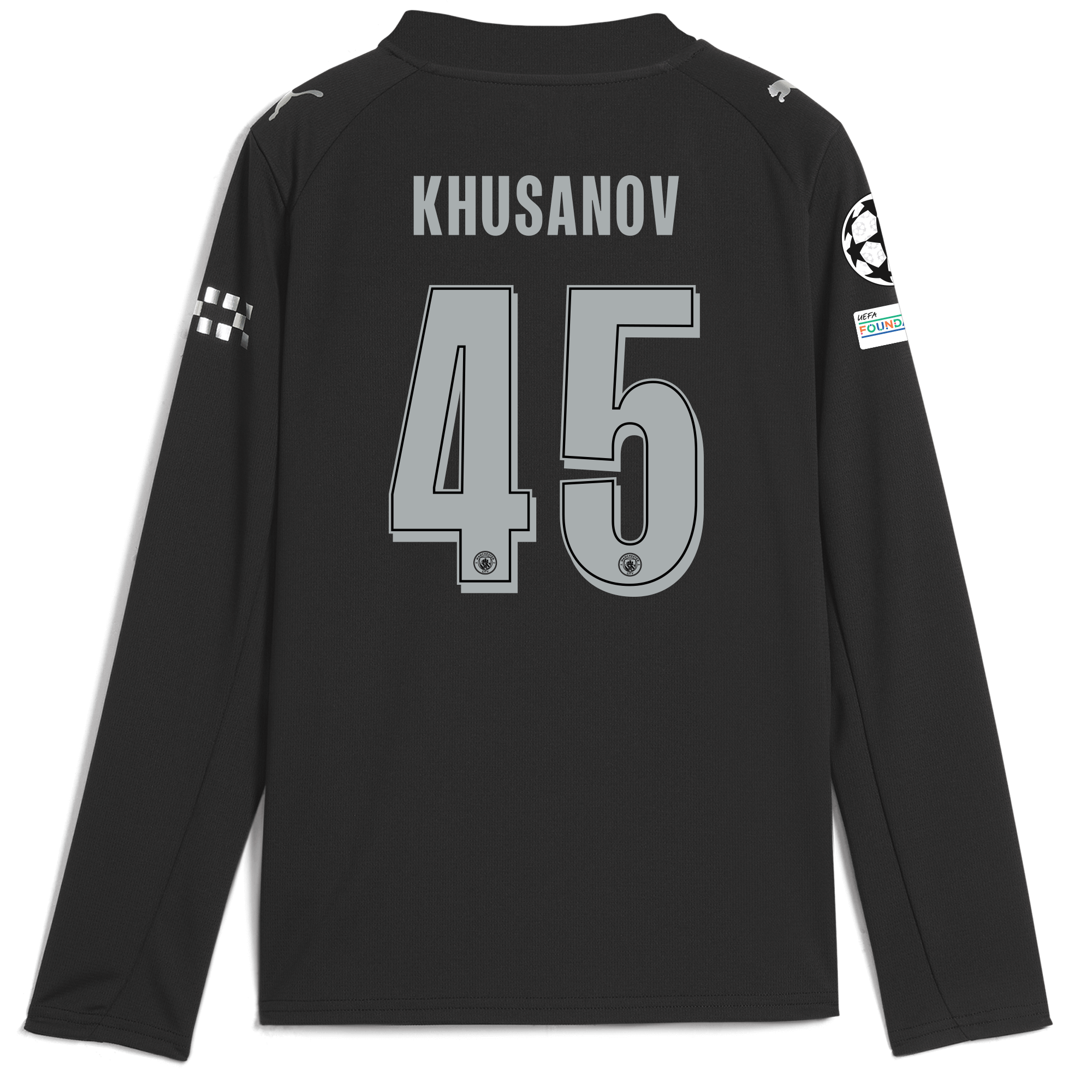 kids manchester city man city champions league away jersey 202526 long sleeve with khusanov 45 printing Manchester City Shirts | Official Team Gear