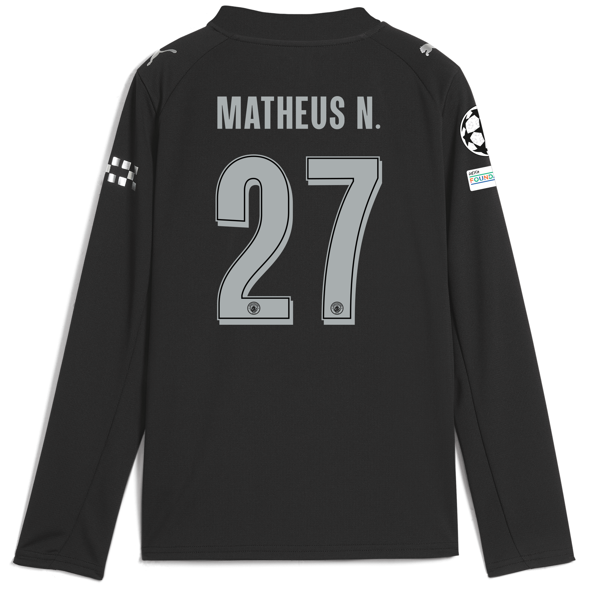 kids manchester city man city champions league away jersey 202526 long sleeve with matheus n. 27 printing Manchester City Shirts | Official Team Gear