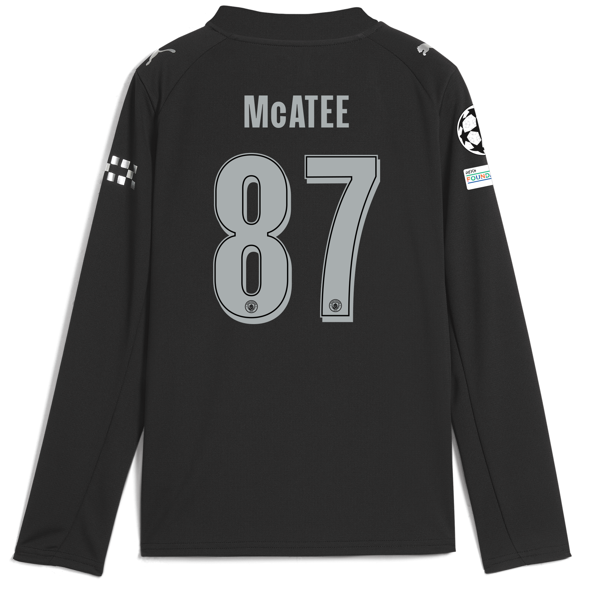 kids manchester city man city champions league away jersey 202526 long sleeve with mcatee 87 printing Manchester City Shirts | Official Team Gear