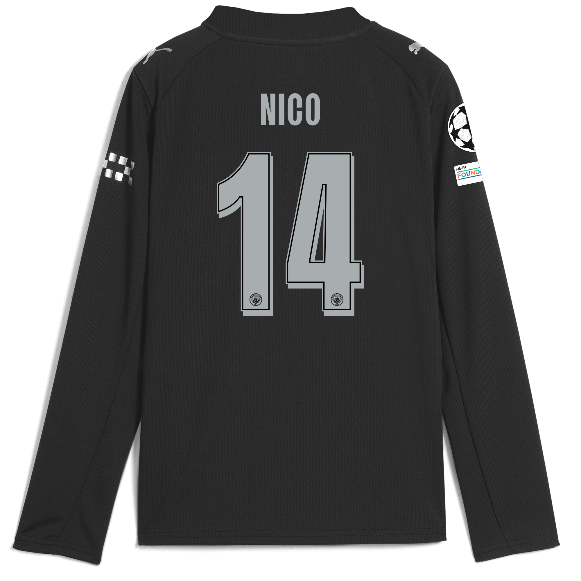 kids manchester city man city champions league away jersey 202526 long sleeve with nico 14 printing Manchester City Shirts | Official Team Gear