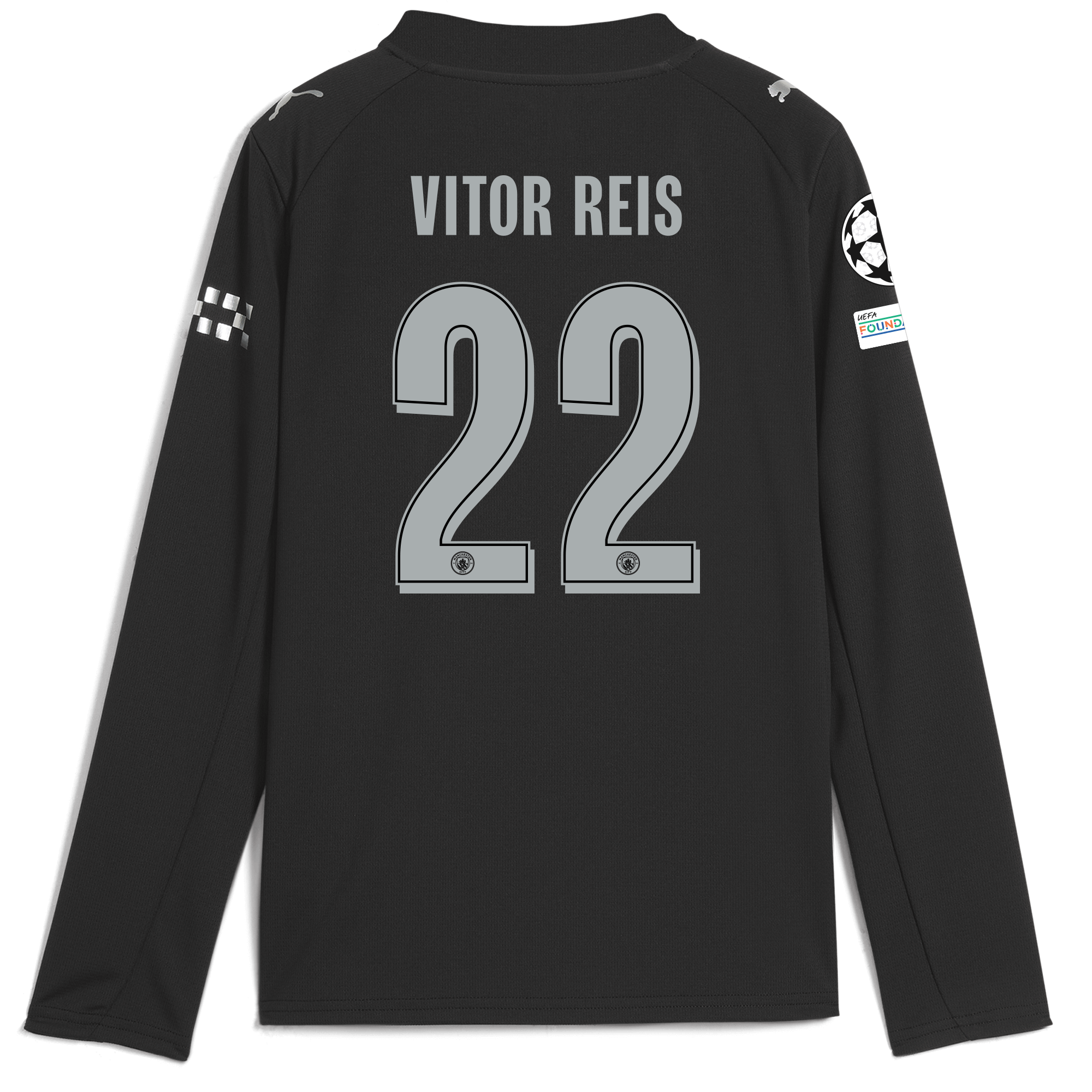 kids manchester city man city champions league away jersey 202526 long sleeve with vitor reis 22 printing Manchester City Shirts | Official Team Gear