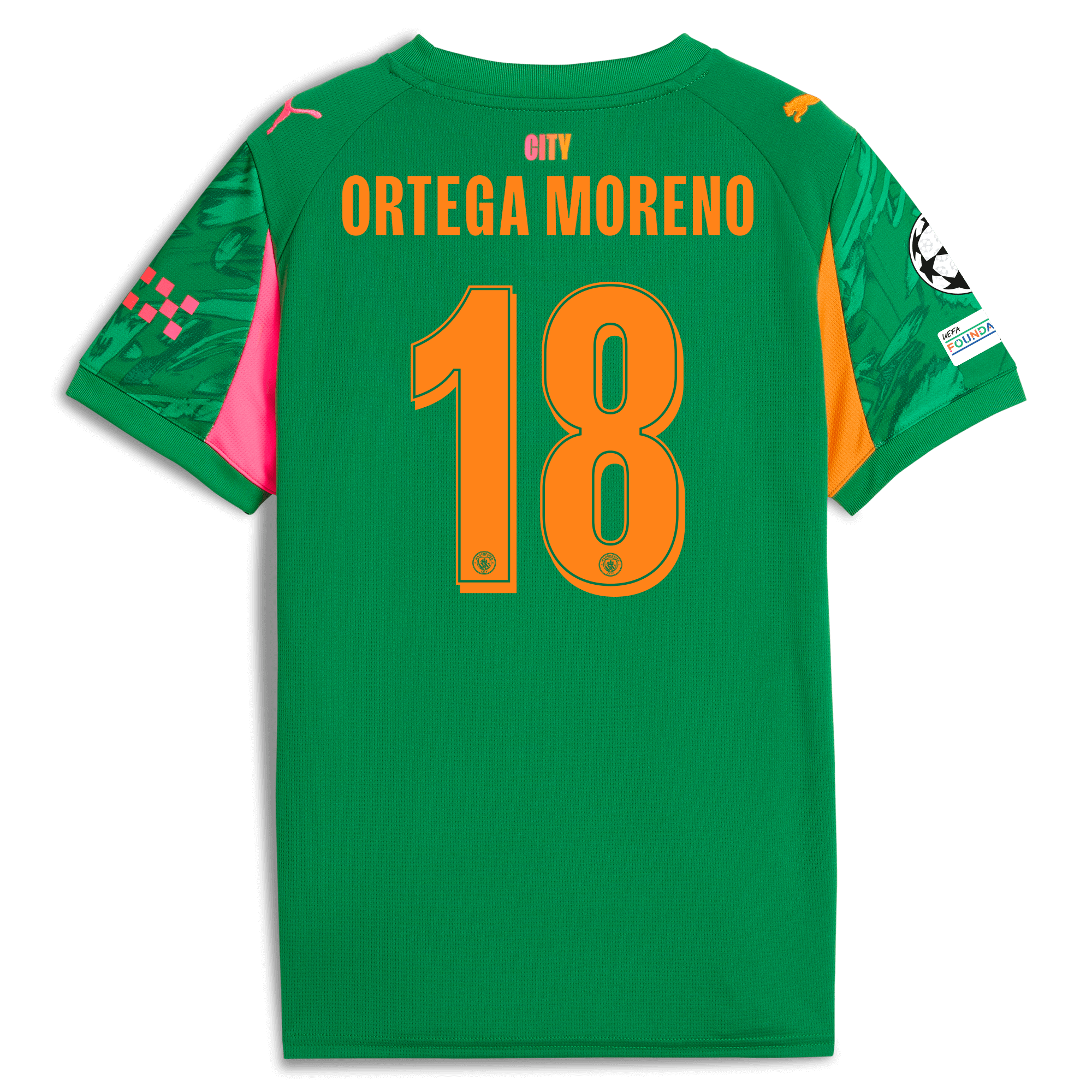 kids manchester city man city champions league goalkeeper jersey green 202526 with ortega moreno 18 printing Manchester City Shirts | Official Team Gear