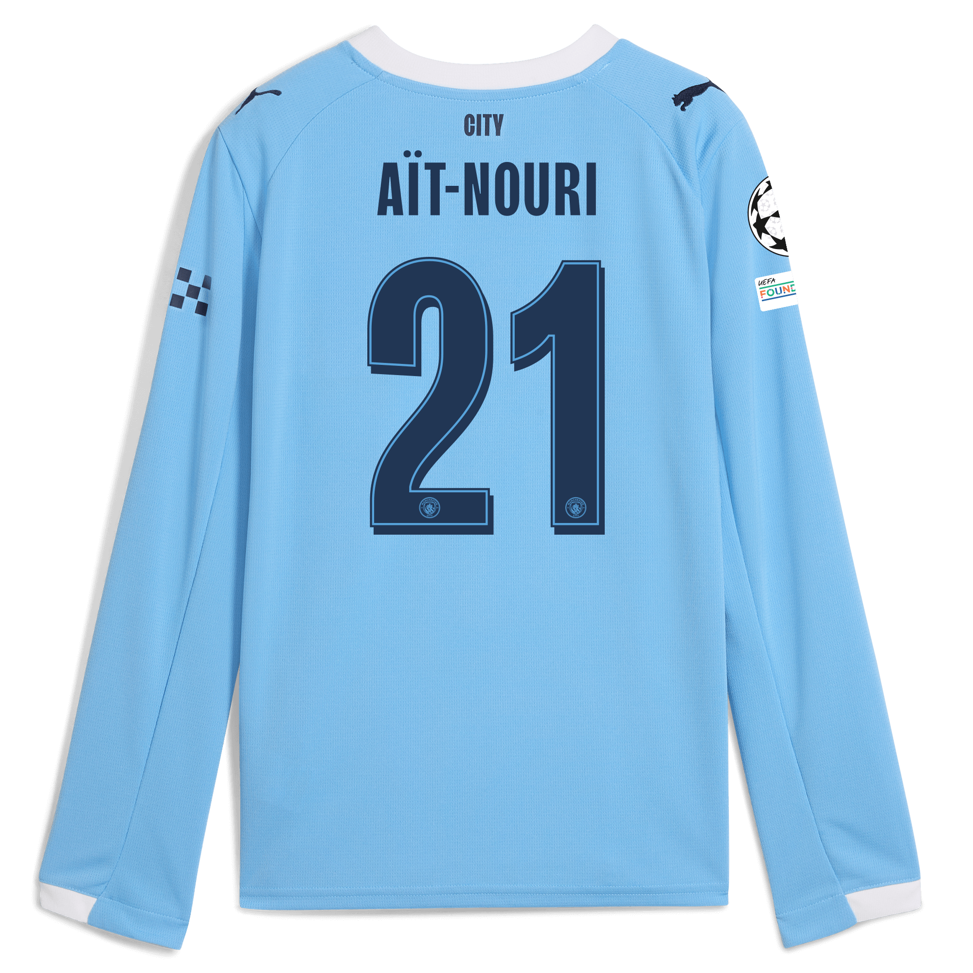 kids manchester city man city champions league home jersey 202526 long sleeve with aÏt-nouri 21 printing Manchester City Shirts | Official Team Gear