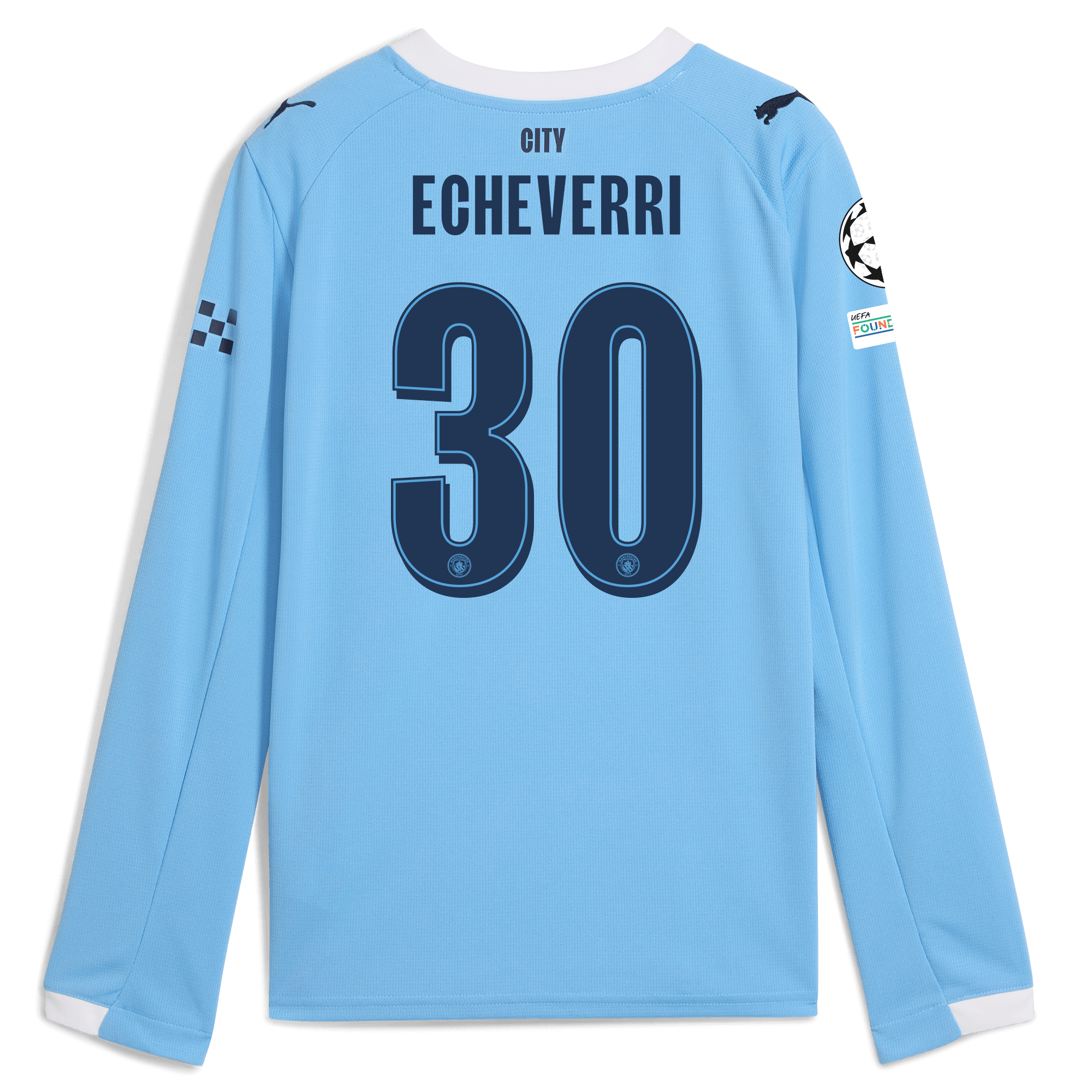 kids manchester city man city champions league home jersey 202526 long sleeve with echeverri 30 printing Manchester City Shirts | Official Team Gear