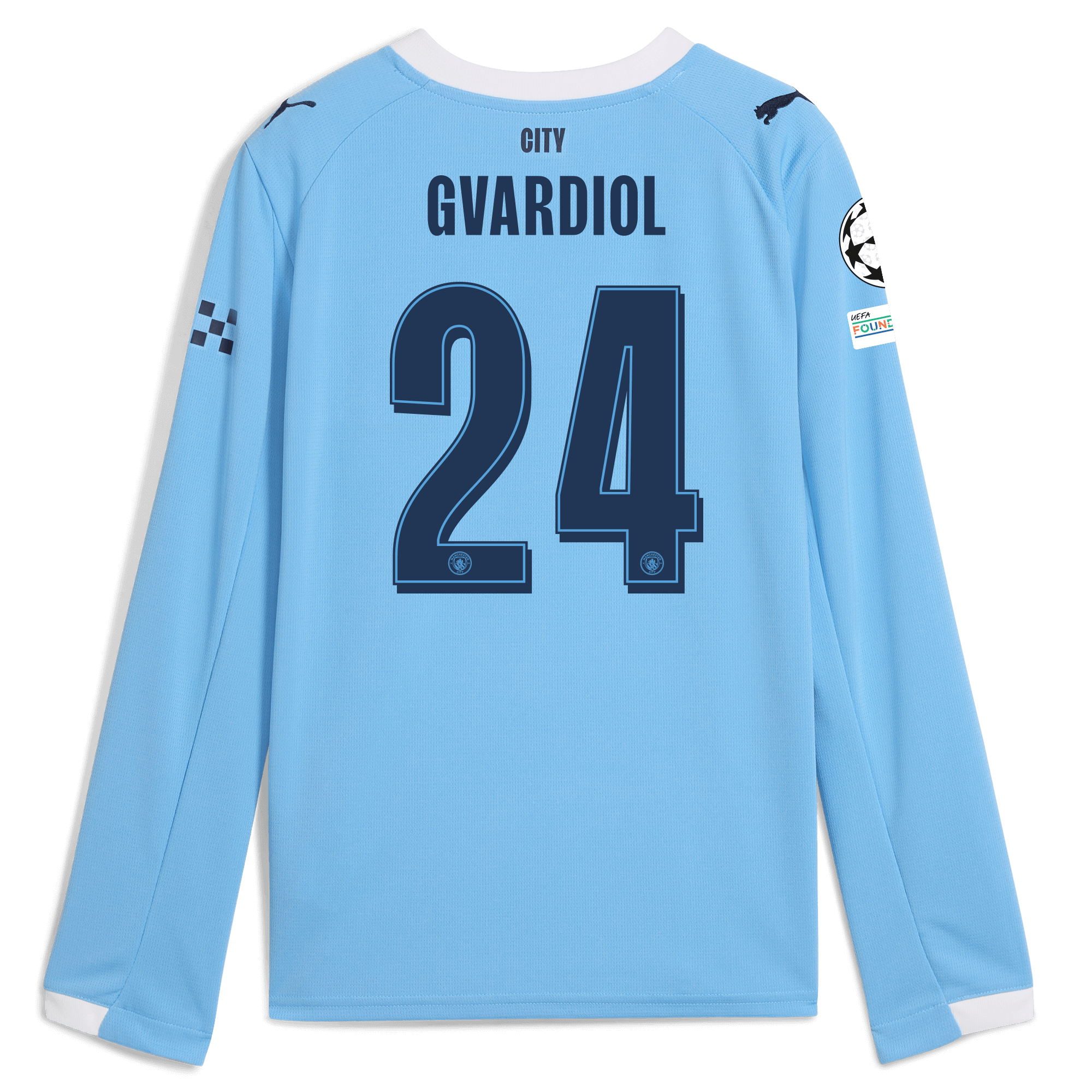 kids manchester city man city champions league home jersey 202526 long sleeve with gvardiol 24 printing Manchester City Shirts | Official Team Gear