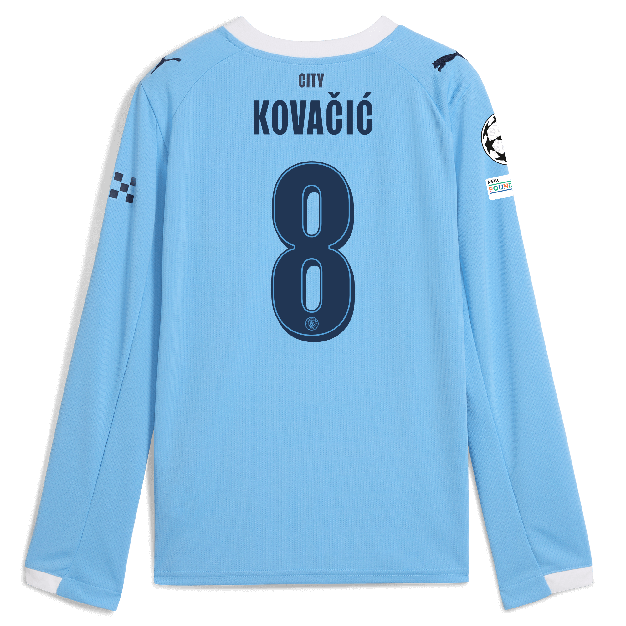 kids manchester city man city champions league home jersey 202526 long sleeve with kovaČiĆ 8 printing Manchester City Shirts | Official Team Gear