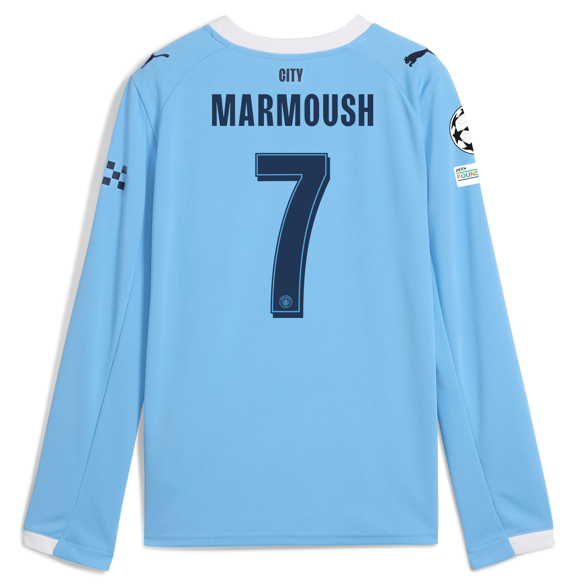 kids manchester city man city champions league home jersey 202526 long sleeve with marmoush 7 printing Manchester City Shirts | Official Team Gear