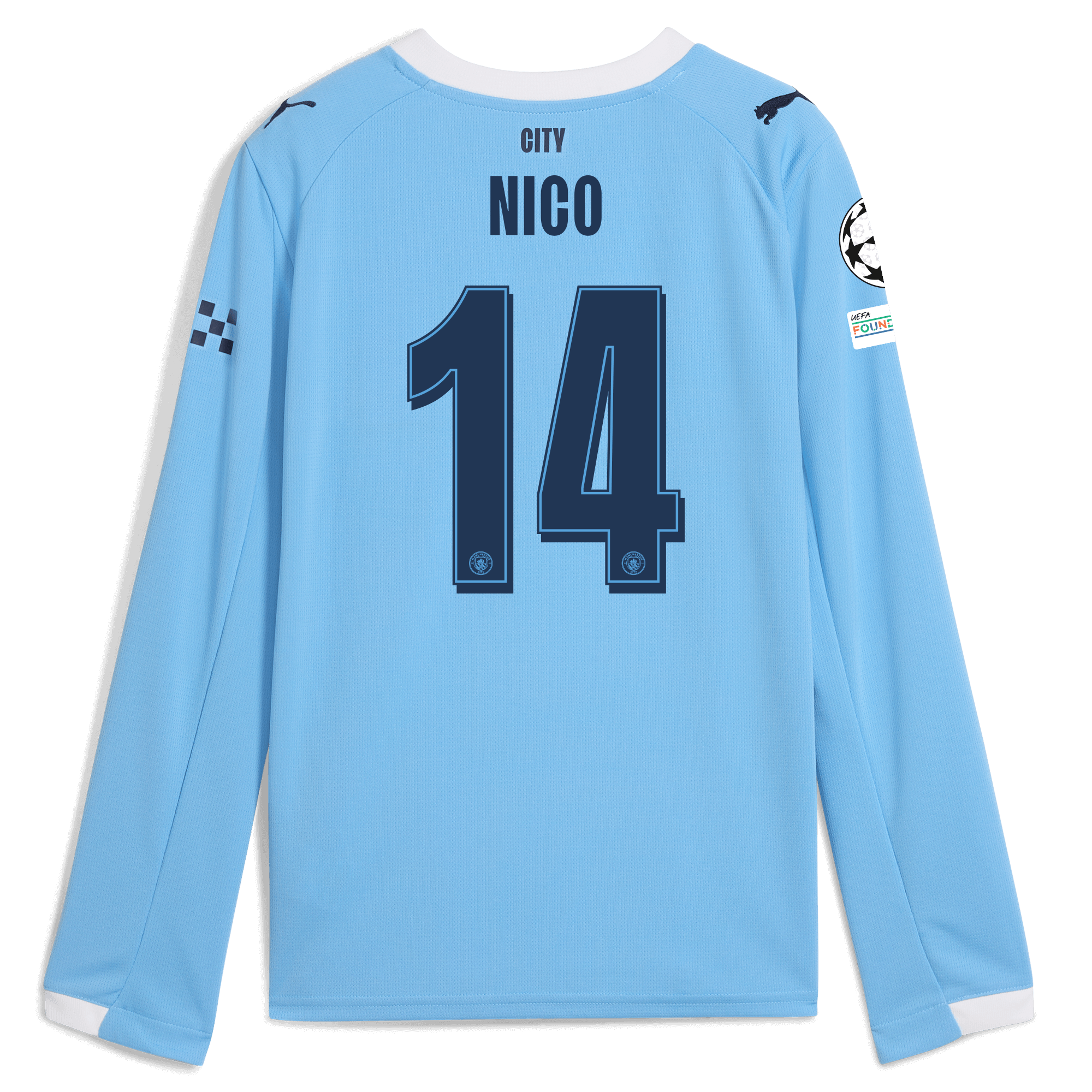 kids manchester city man city champions league home jersey 202526 long sleeve with nico 14 printing Manchester City Shirts | Official Team Gear