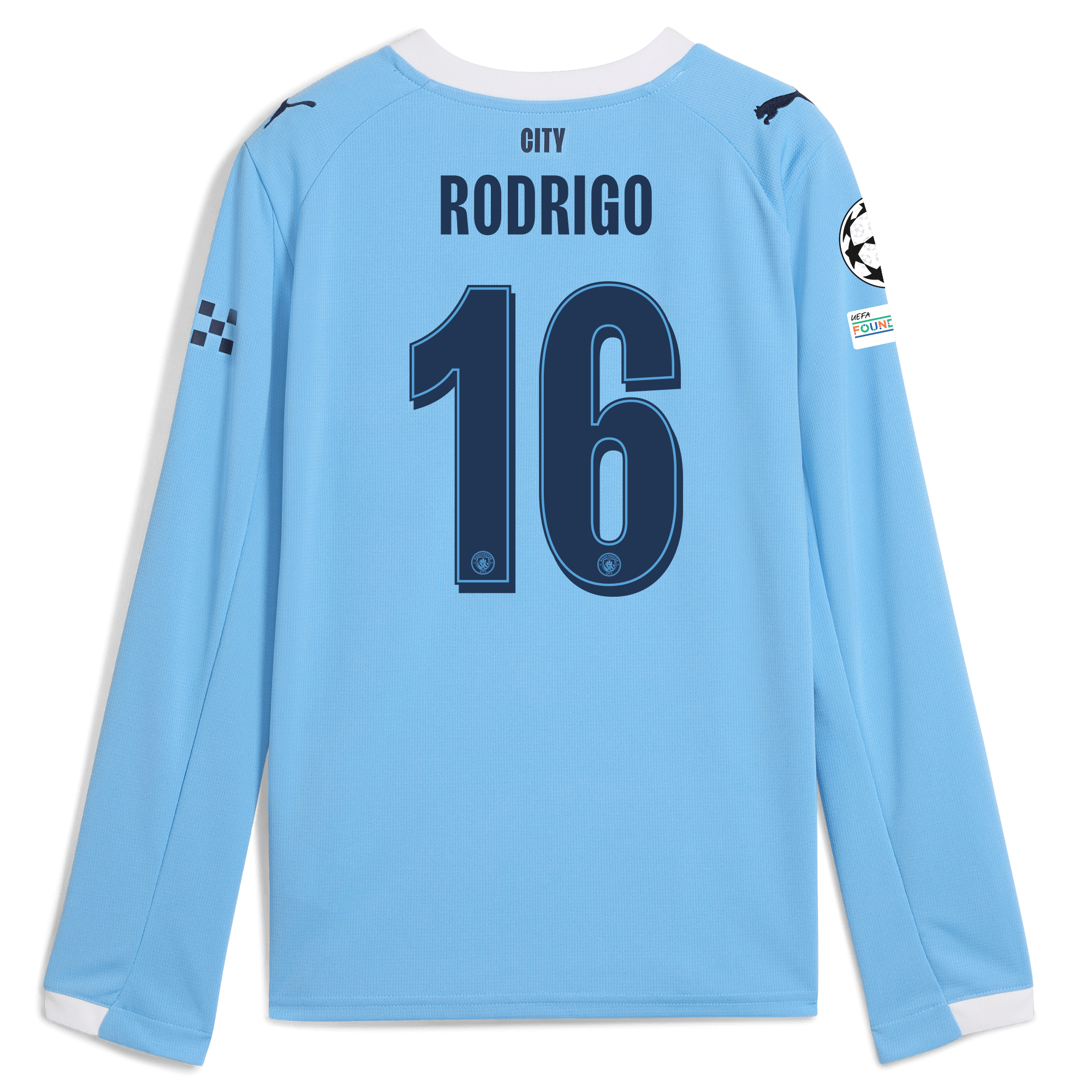 kids manchester city man city champions league home jersey 202526 long sleeve with rodrigo 16 printing Manchester City Shirts | Official Team Gear