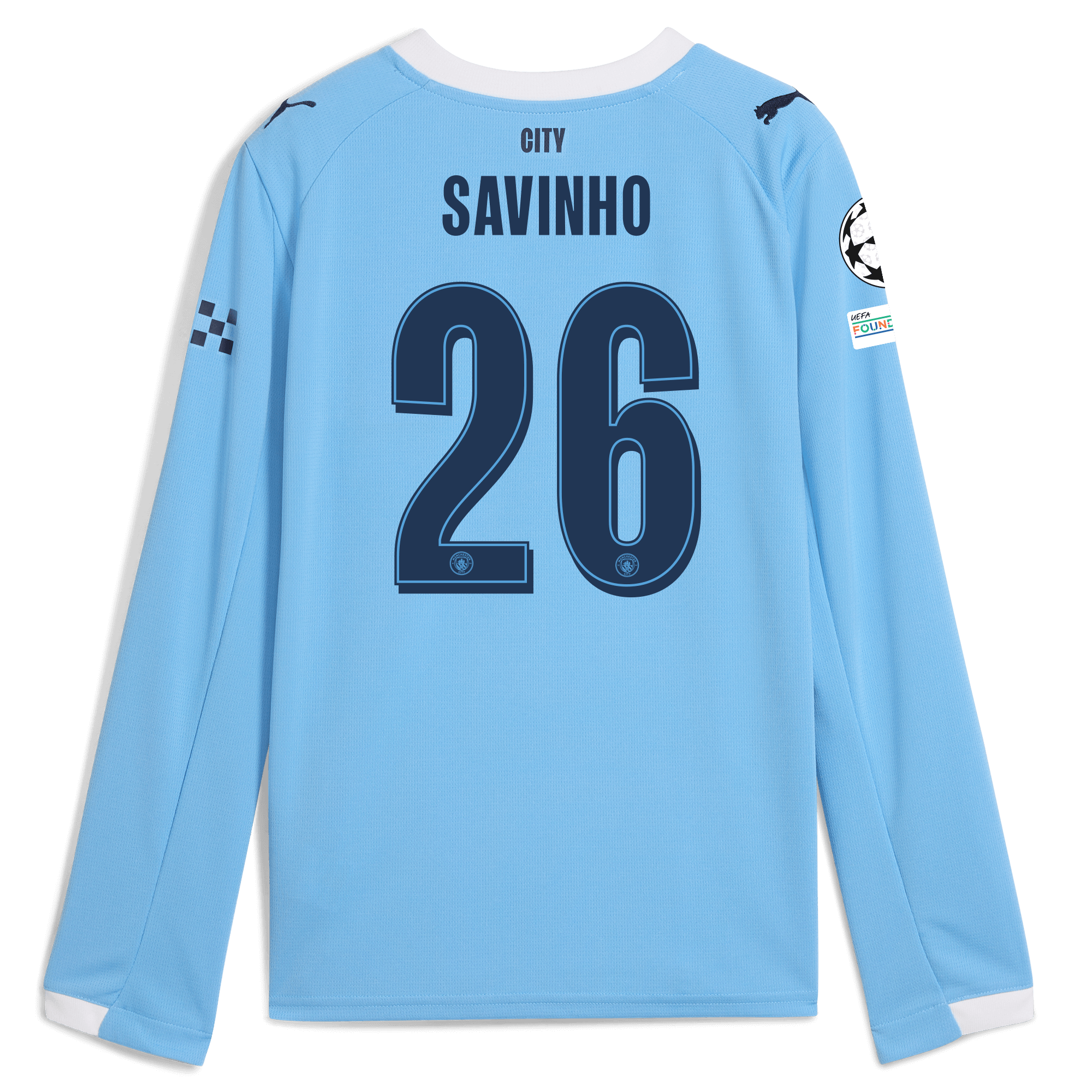 kids manchester city man city champions league home jersey 202526 long sleeve with savinho 26 printing Manchester City Shirts | Official Team Gear