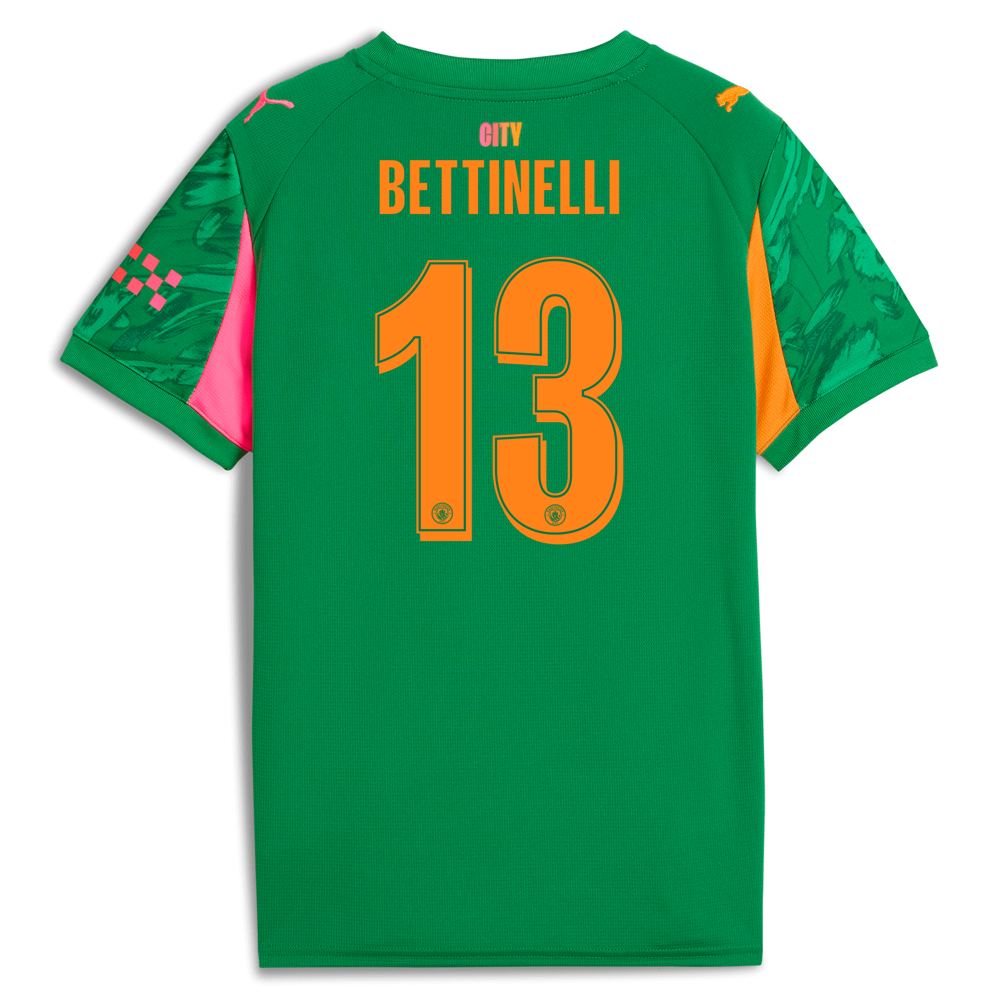 kids manchester city man city goalkeeper jersey green 202526 with bettinelli 13 printing Manchester City Shirts | Official Team Gear