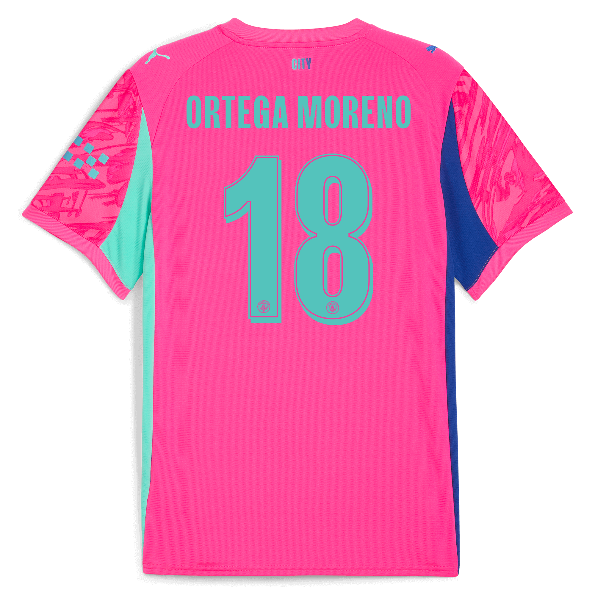 kids manchester city man city goalkeeper jersey pink 202526 with ortega moreno 18 printing Manchester City Shirts | Official Team Gear