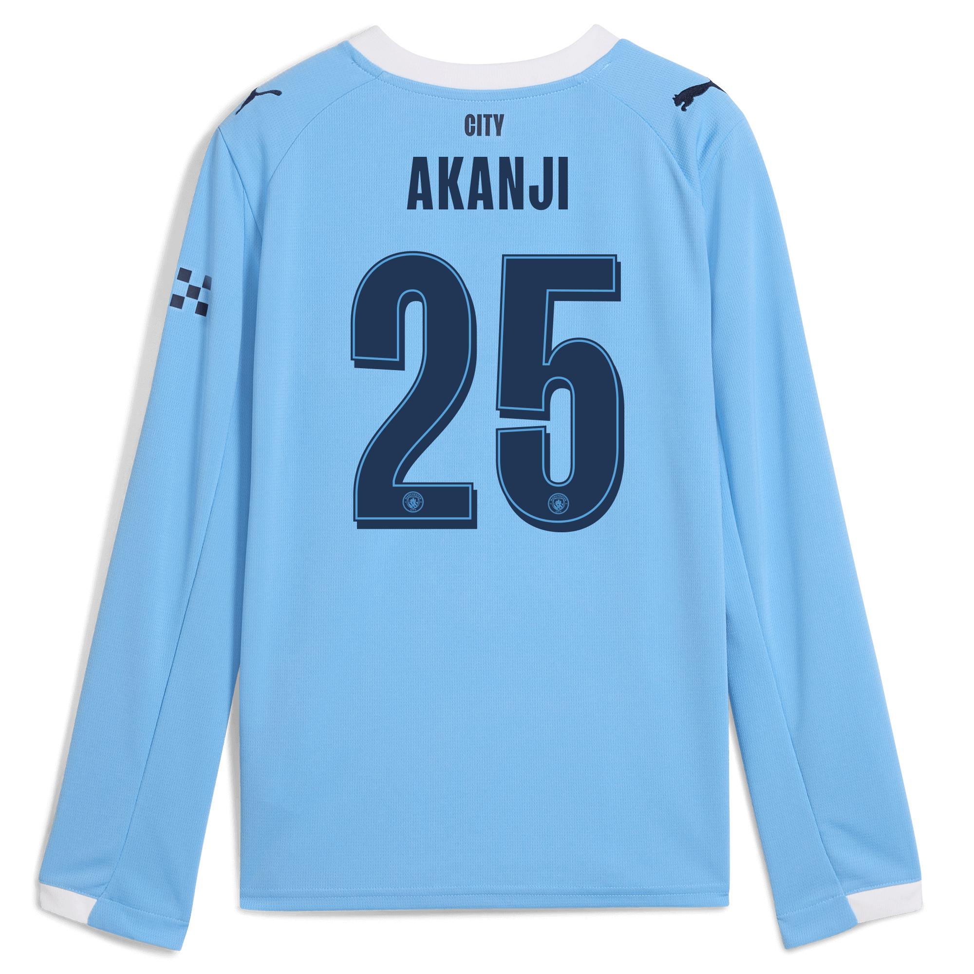 kids manchester city man city home jersey 202526 long sleeve with akanji 25 printing Manchester City Shirts | Official Team Gear