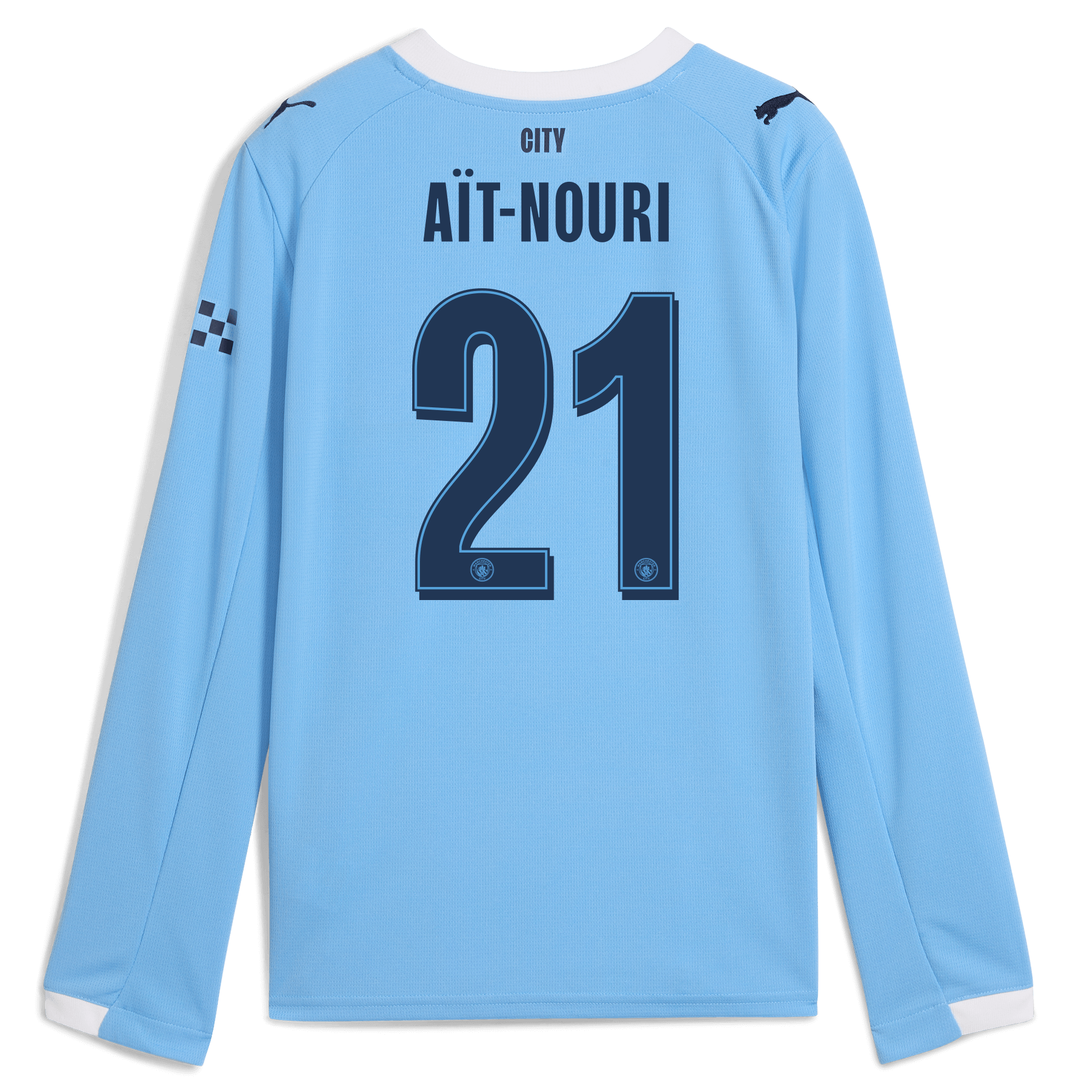 kids manchester city man city home jersey 202526 long sleeve with aÏt-nouri 21 printing Manchester City Shirts | Official Team Gear