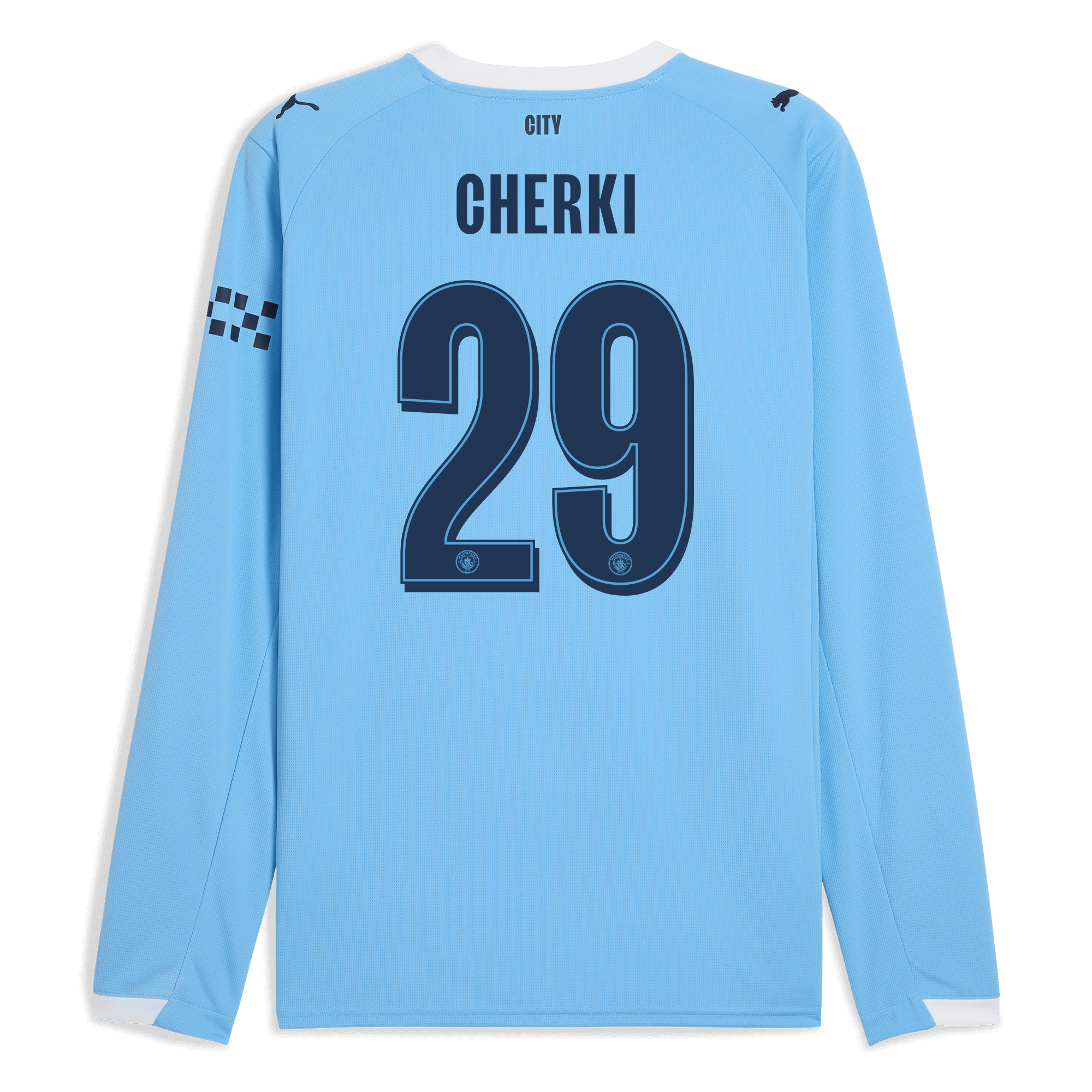 kids manchester city man city home jersey 202526 long sleeve with cherki 29 printing Manchester City Shirts | Official Team Gear