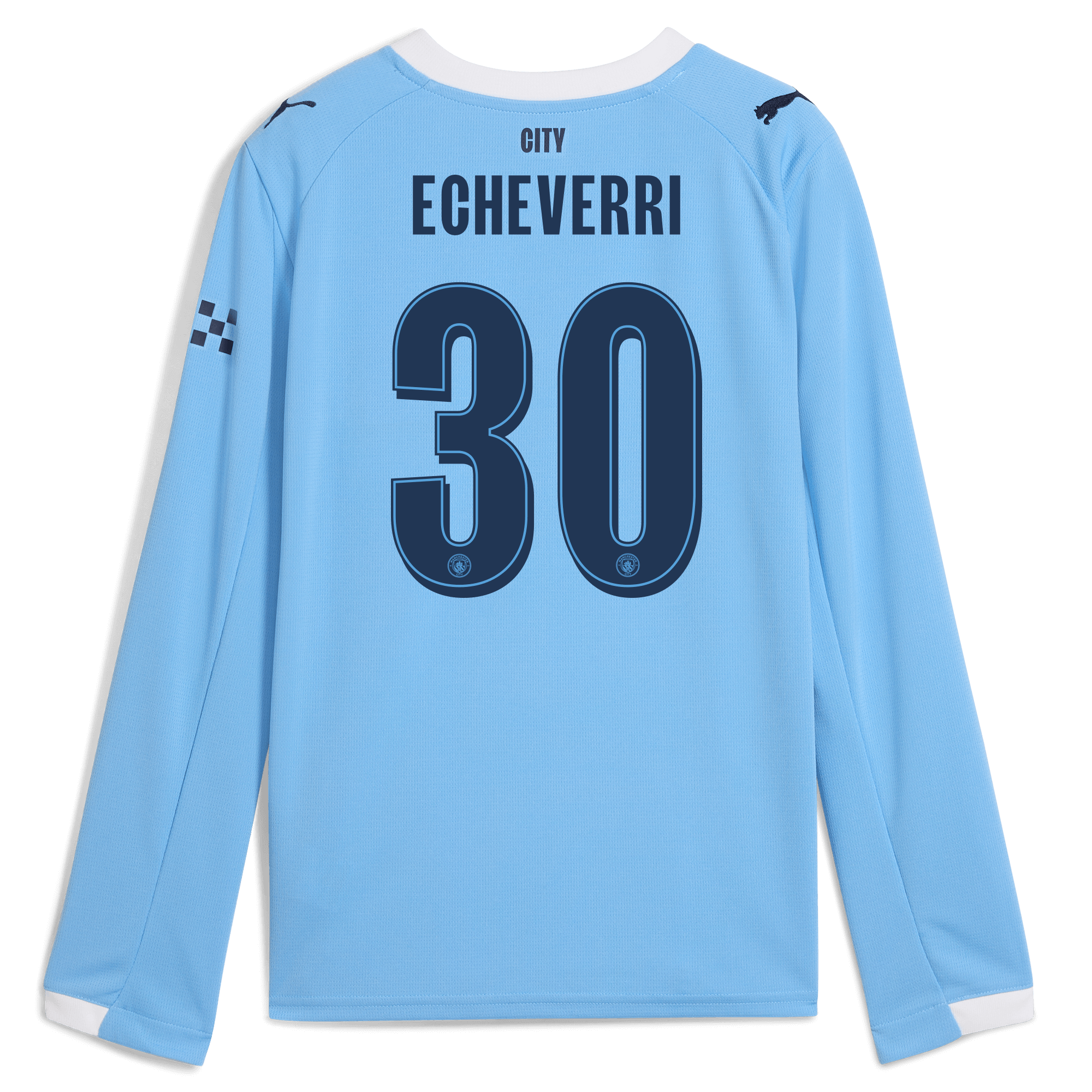 kids manchester city man city home jersey 202526 long sleeve with echeverri 30 printing Manchester City Shirts | Official Team Gear