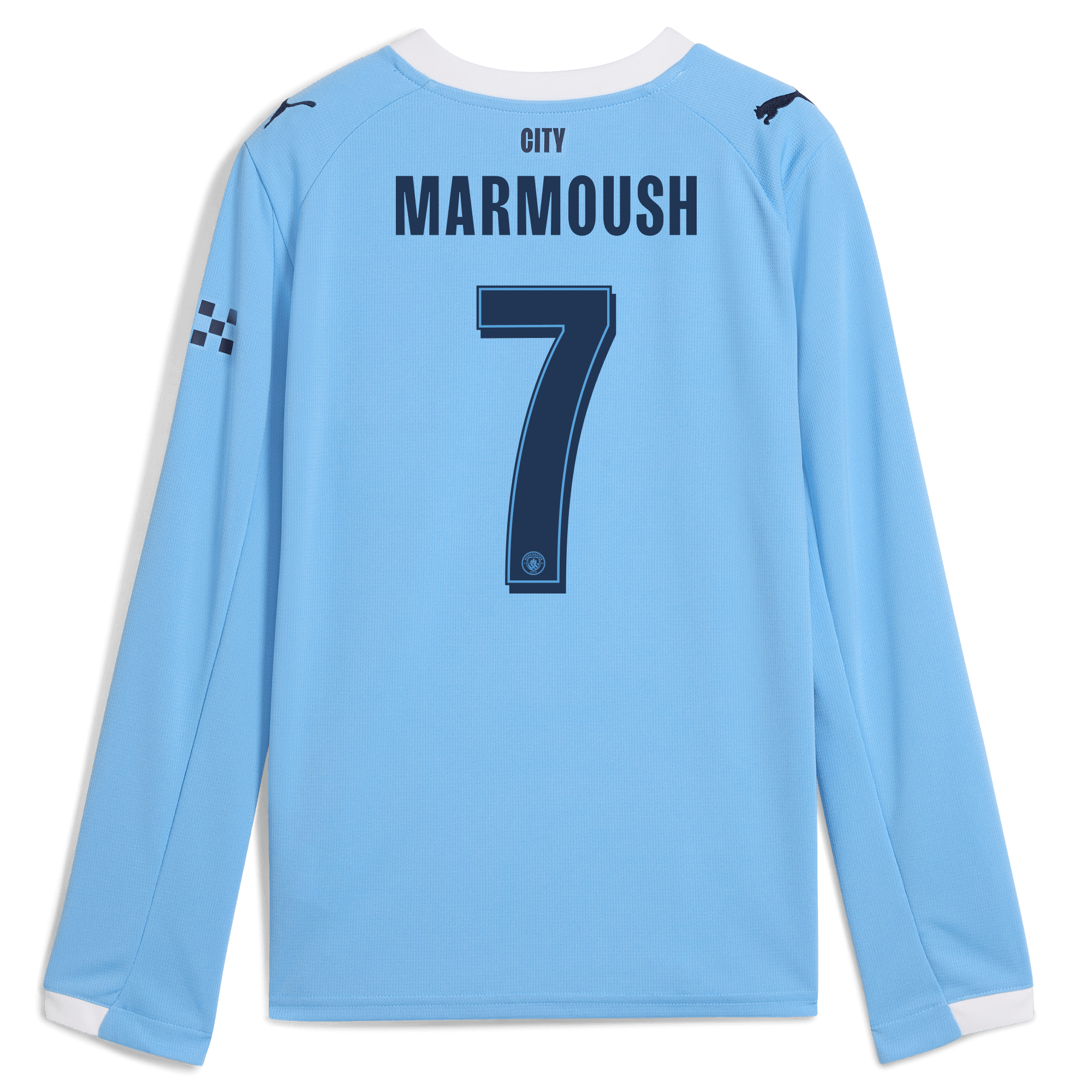 kids manchester city man city home jersey 202526 long sleeve with marmoush 7 printing Manchester City Shirts | Official Team Gear