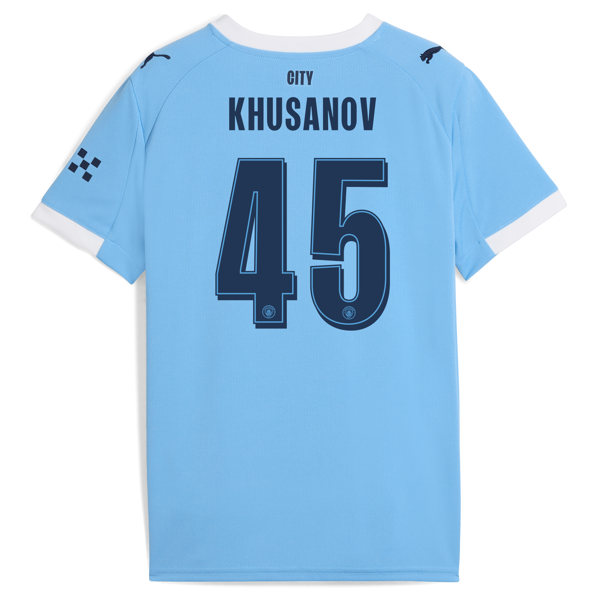 kids manchester city man city home jersey 202526 with khusanov 45 printing Manchester City Shirts | Official Team Gear
