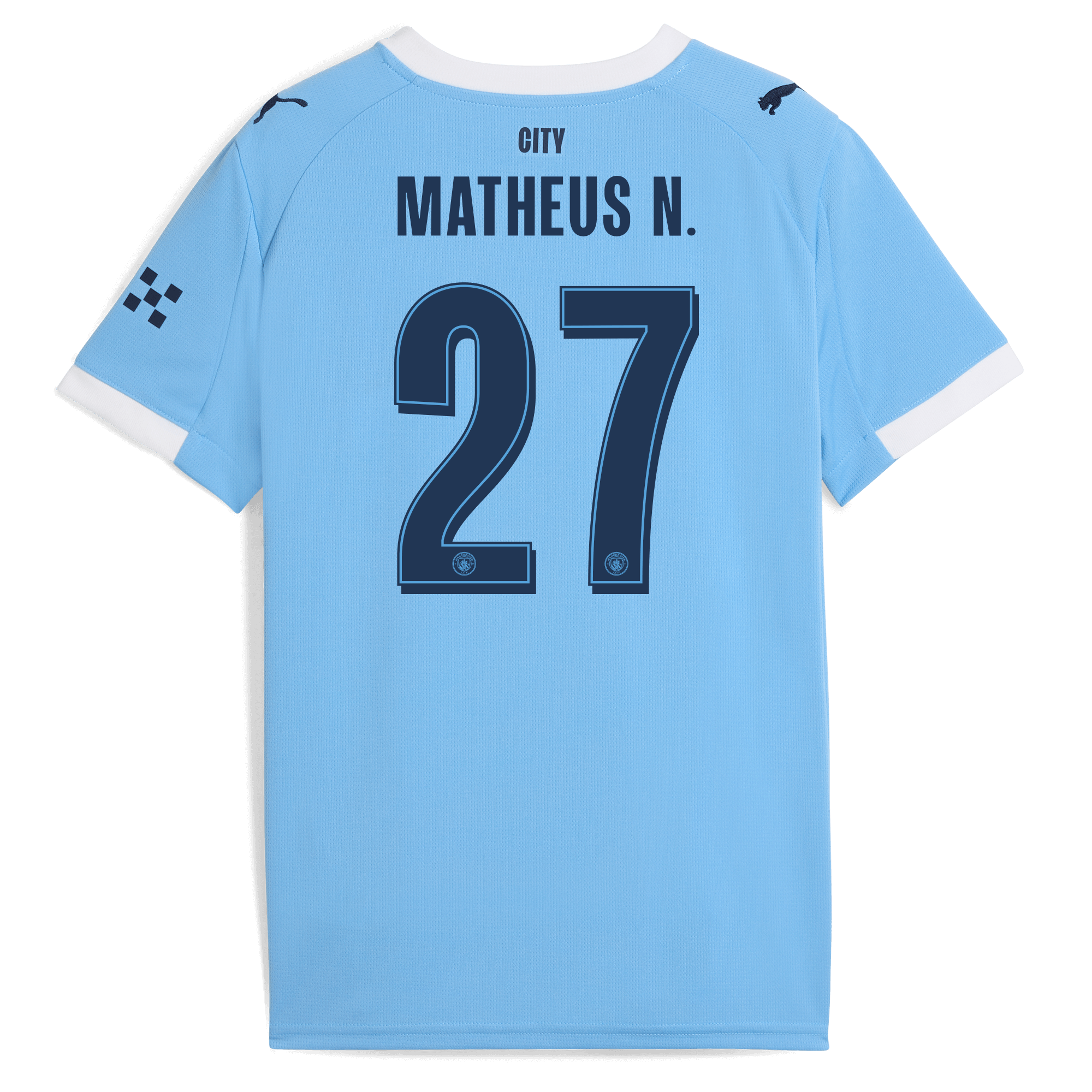 kids manchester city man city home jersey 202526 with matheus n. 27 printing Manchester City Shirts | Official Team Gear