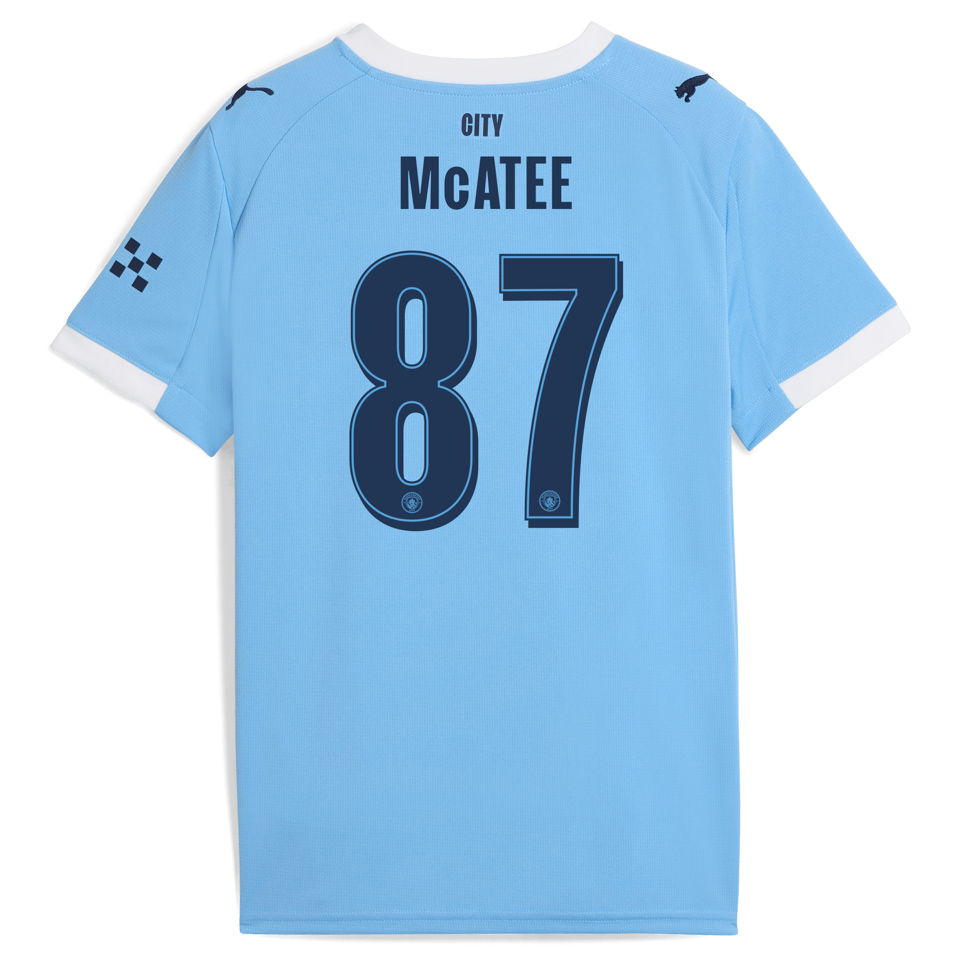 kids manchester city man city home jersey 202526 with mcatee 87 printing Manchester City Shirts | Official Team Gear