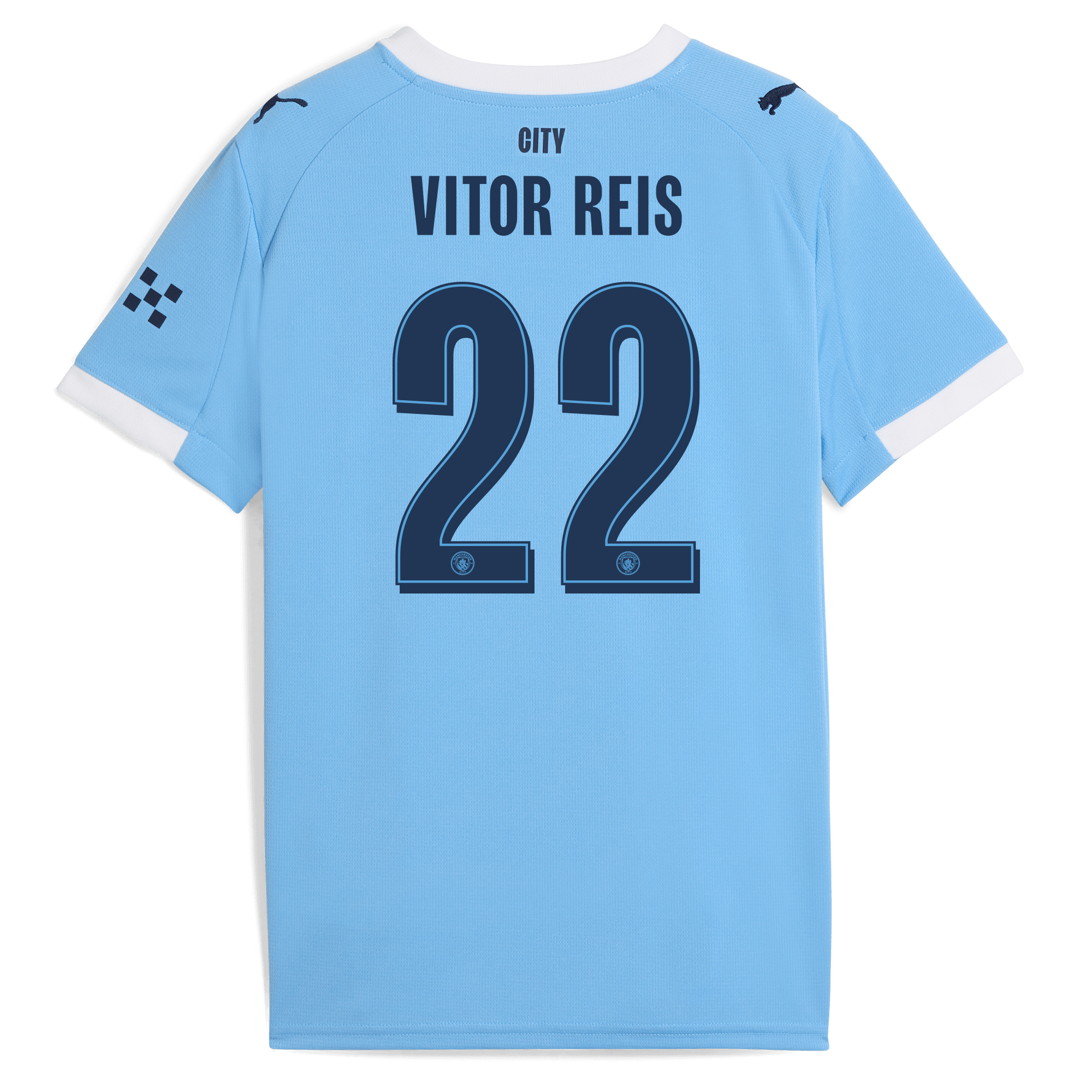 kids manchester city man city home jersey 202526 with vitor reis 22 printing Manchester City Shirts | Official Team Gear