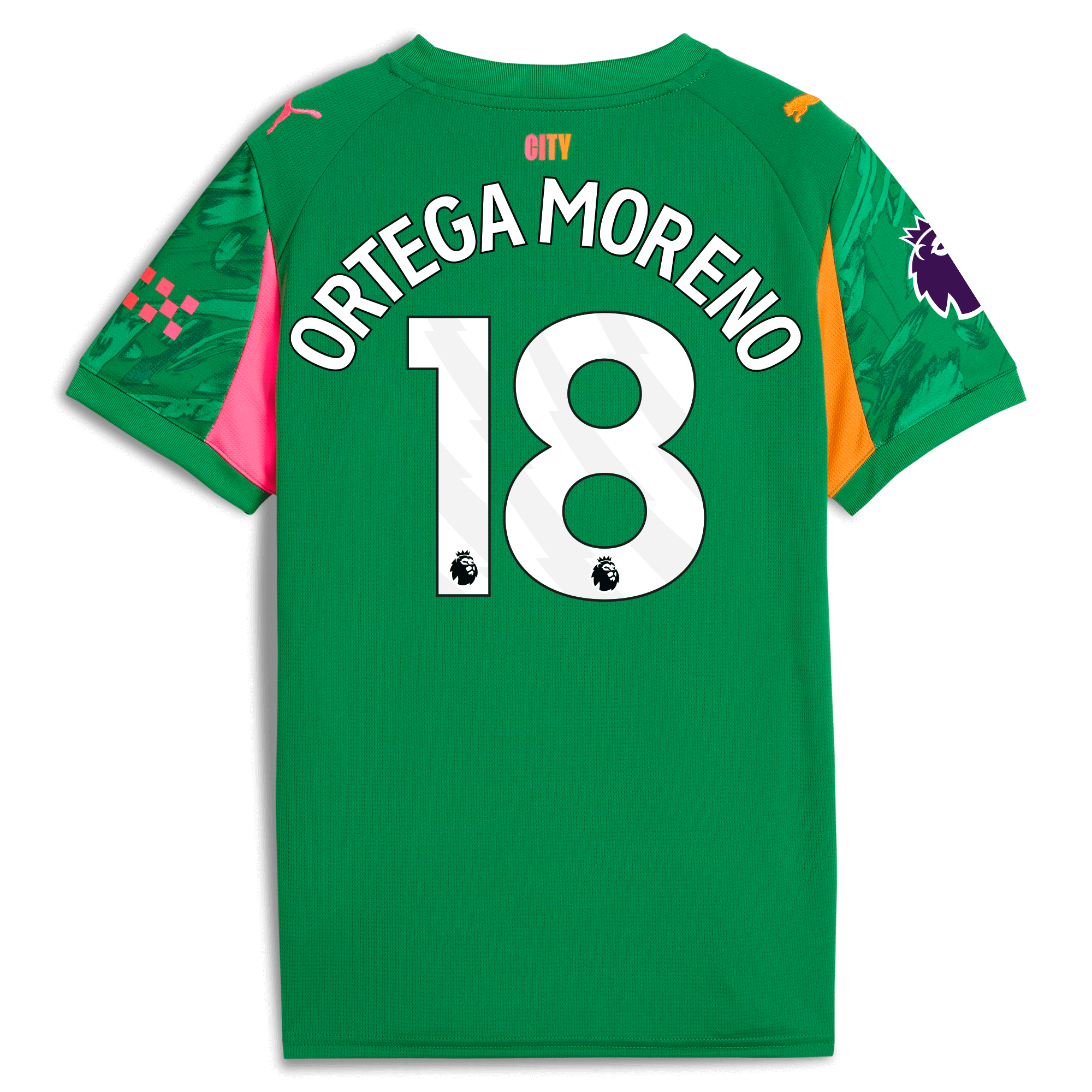 kids manchester city premier league goalkeeper jersey green 202526 with ortega moreno 18 printing Manchester City Shirts | Official Team Gear