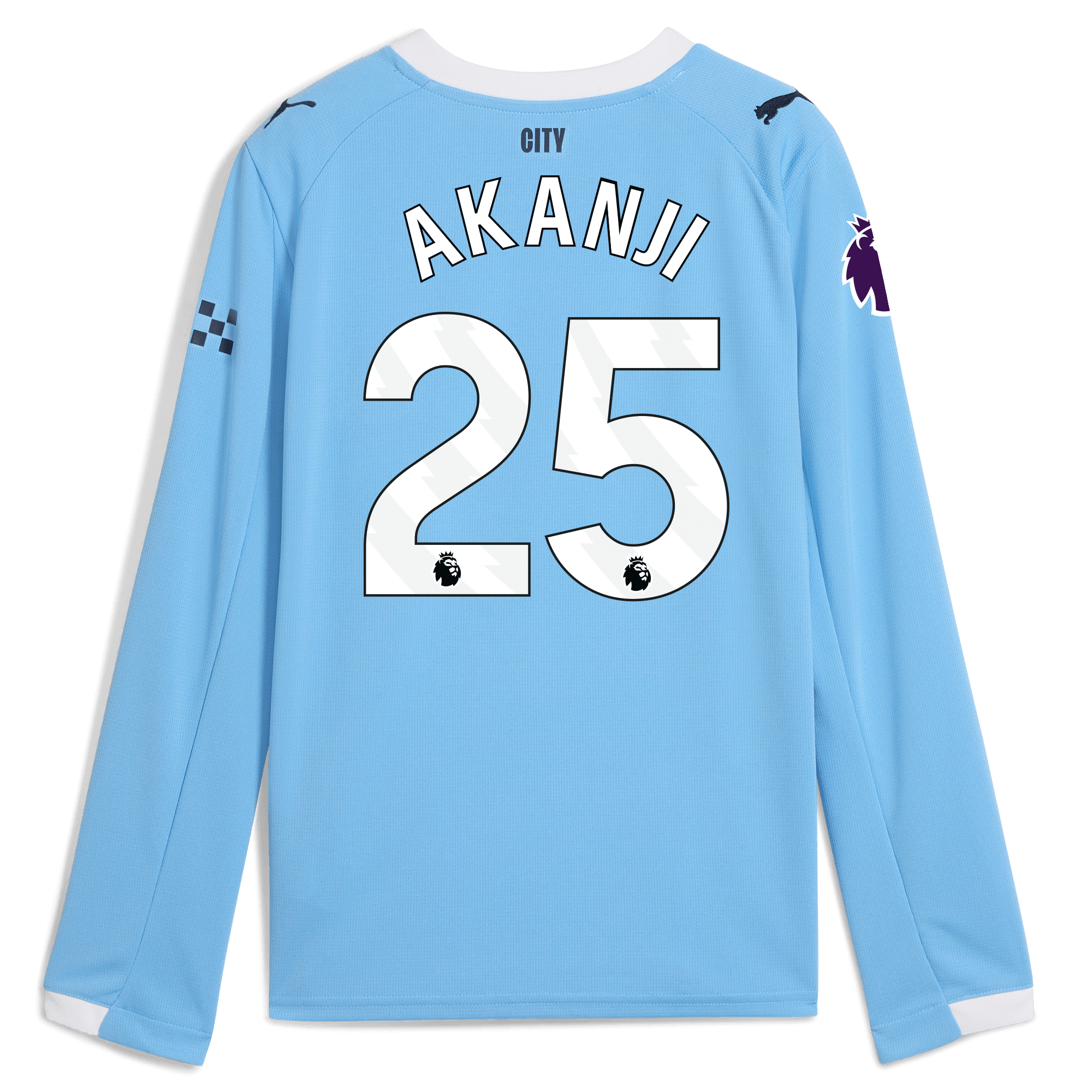kids manchester city premier league home jersey 202526 long sleeve with akanji 25 printing Manchester City Shirts | Official Team Gear