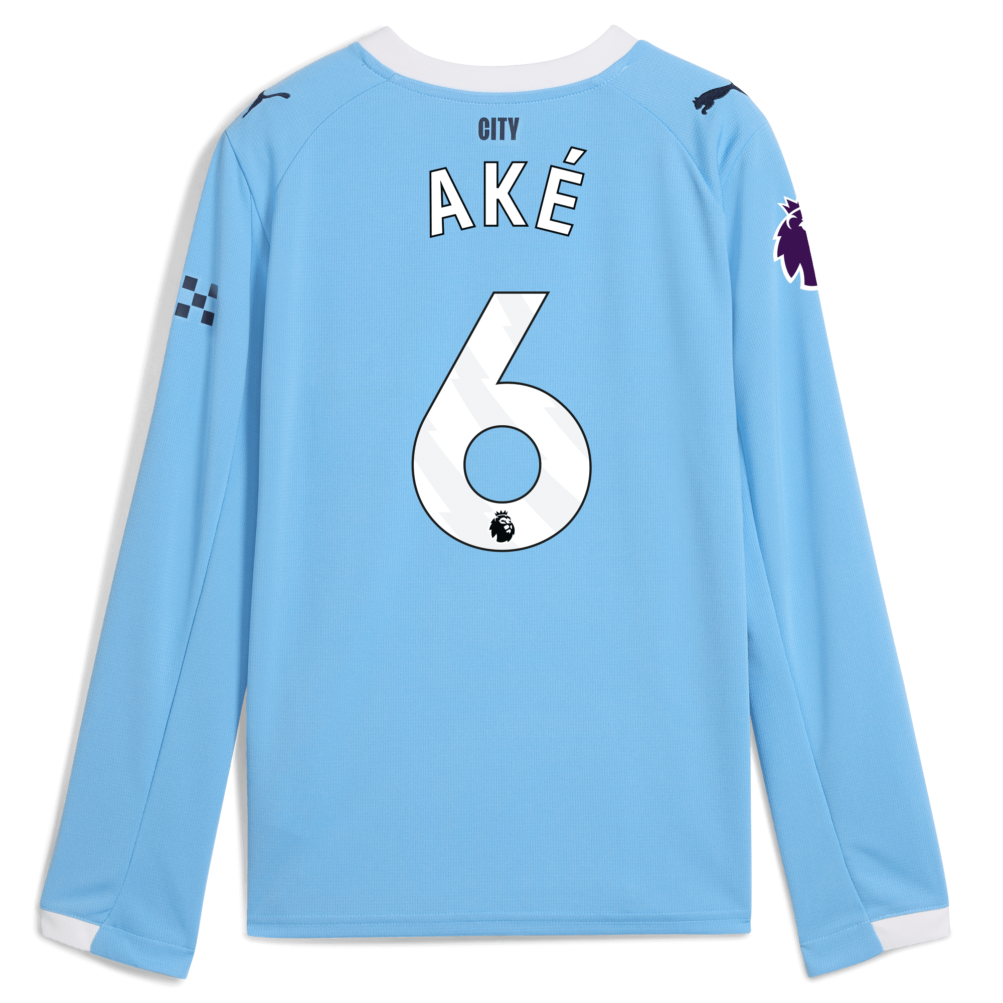 kids manchester city premier league home jersey 202526 long sleeve with akÉ 6 printing Manchester City Shirts | Official Team Gear