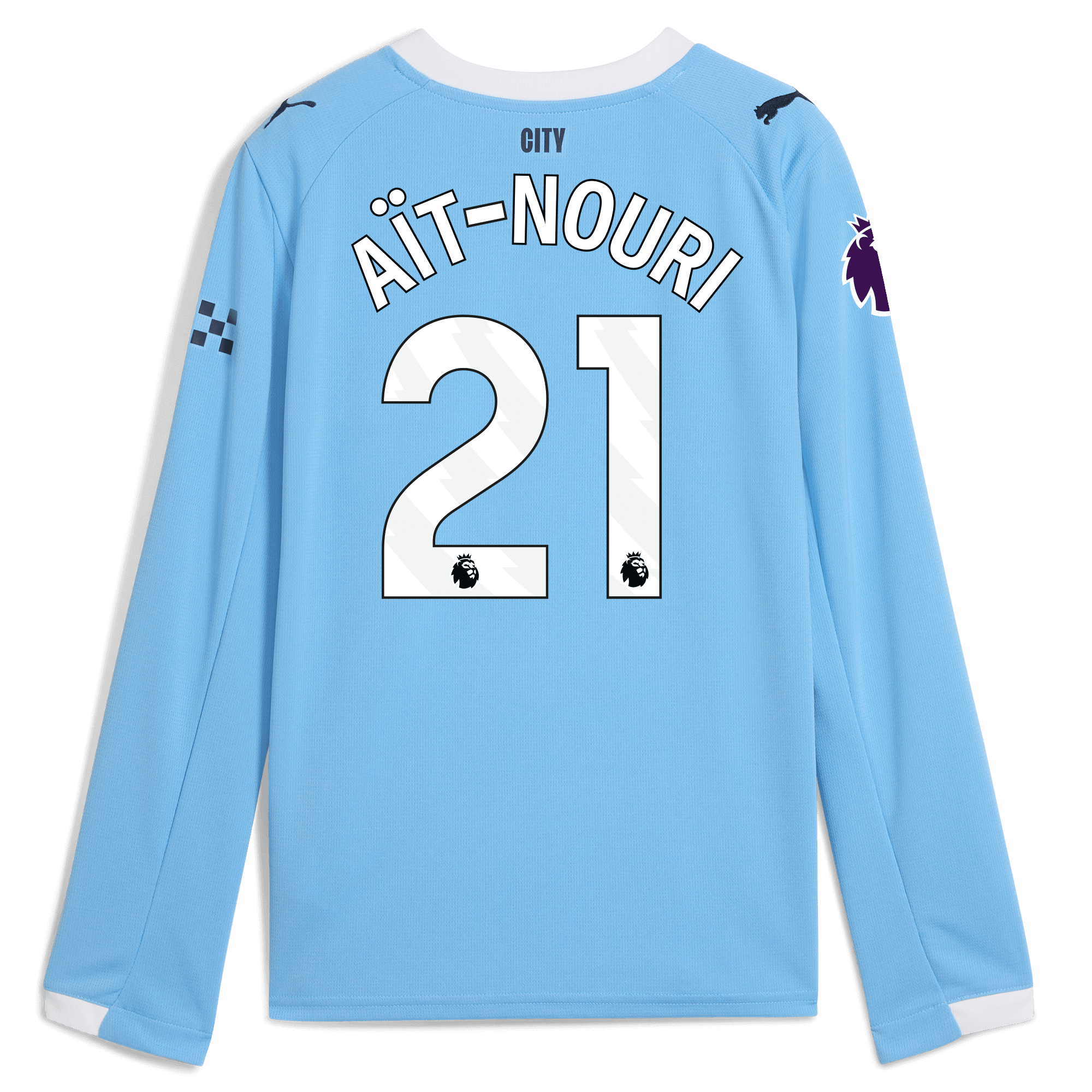 kids manchester city premier league home jersey 202526 long sleeve with aÏt-nouri 21 printing Manchester City Shirts | Official Team Gear