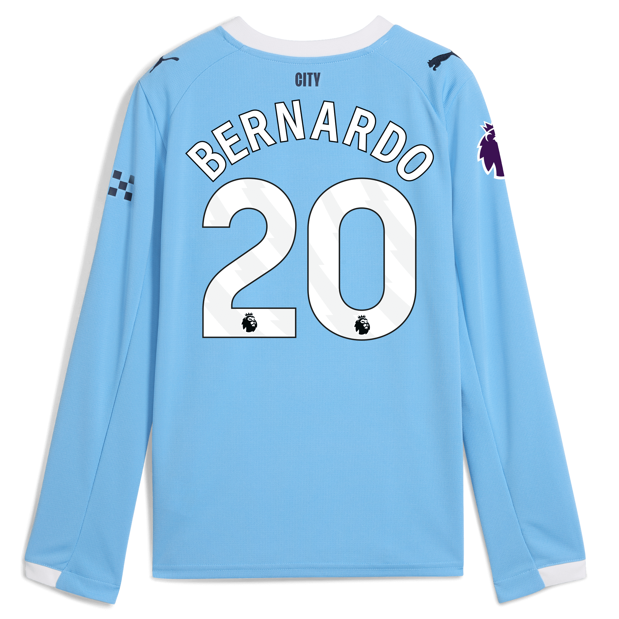 kids manchester city premier league home jersey 202526 long sleeve with bernardo 20 printing Manchester City Shirts | Official Team Gear