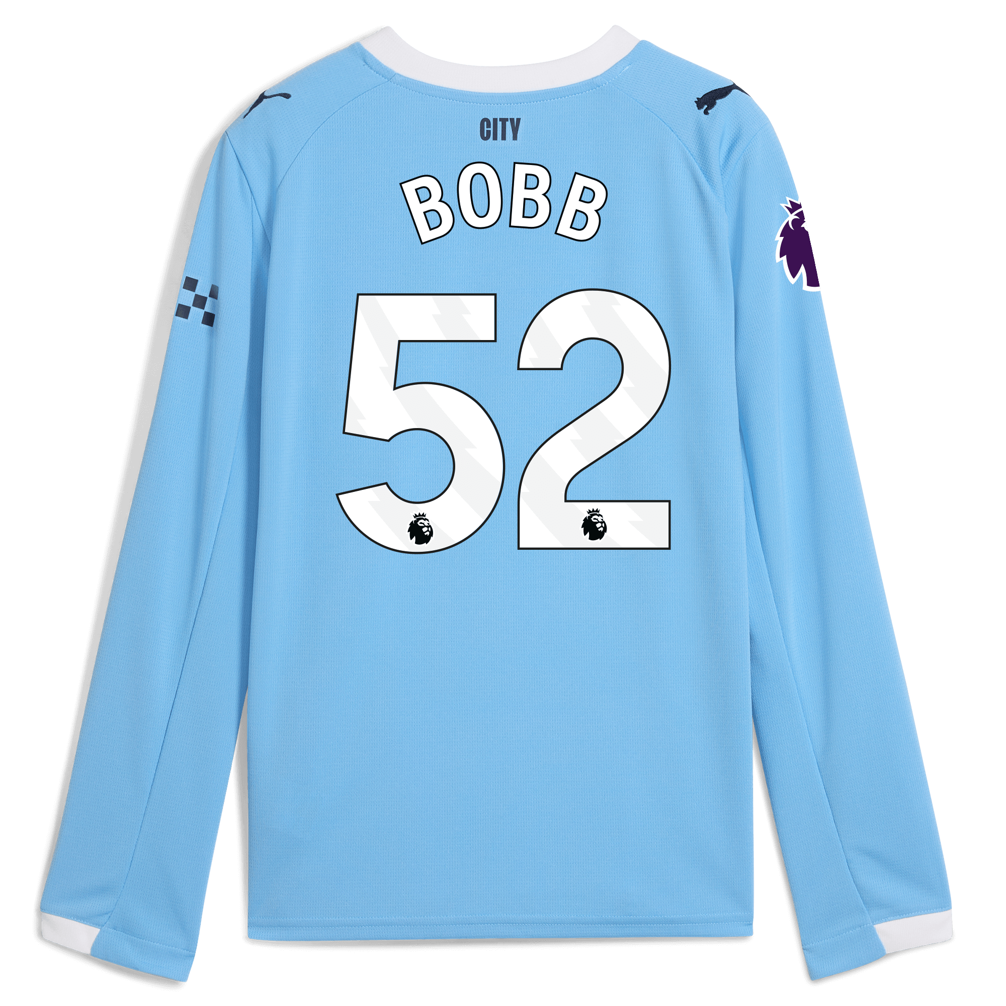 kids manchester city premier league home jersey 202526 long sleeve with bobb 52 printing Manchester City Shirts | Official Team Gear