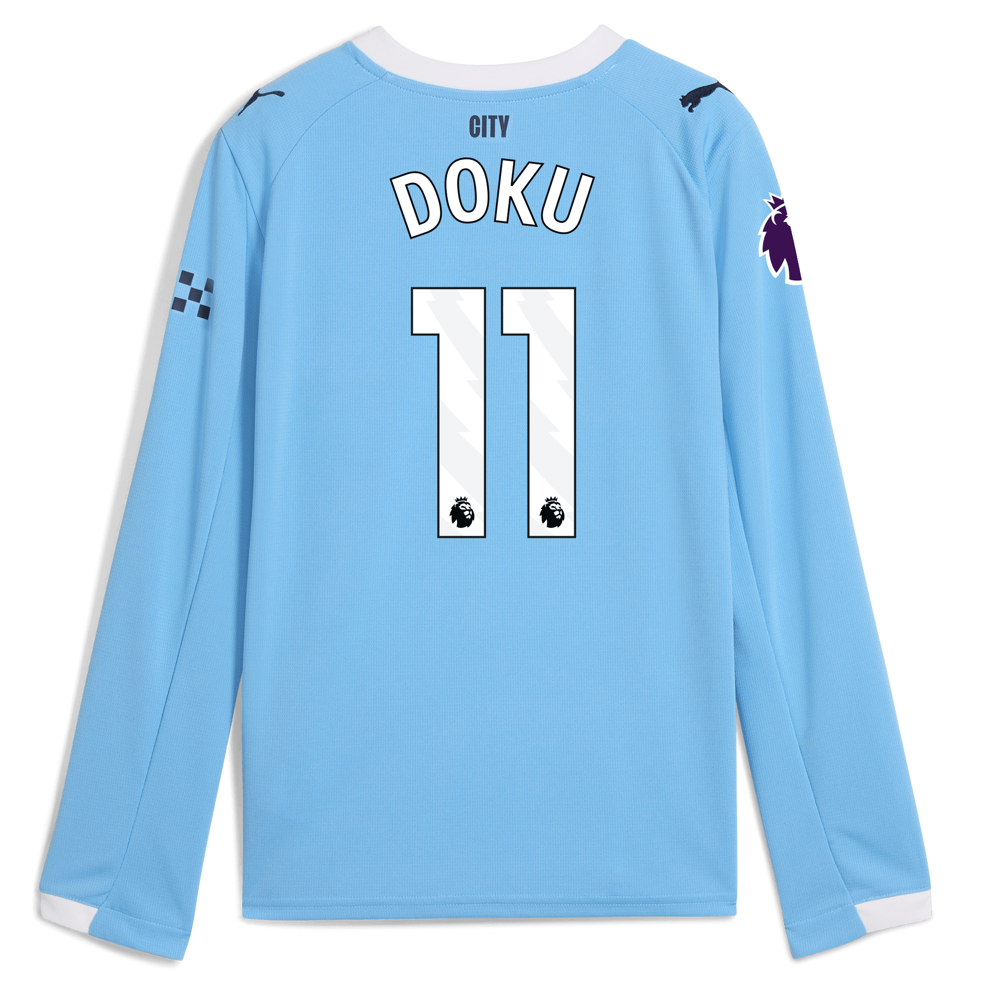 kids manchester city premier league home jersey 202526 long sleeve with doku 11 printing Manchester City Shirts | Official Team Gear